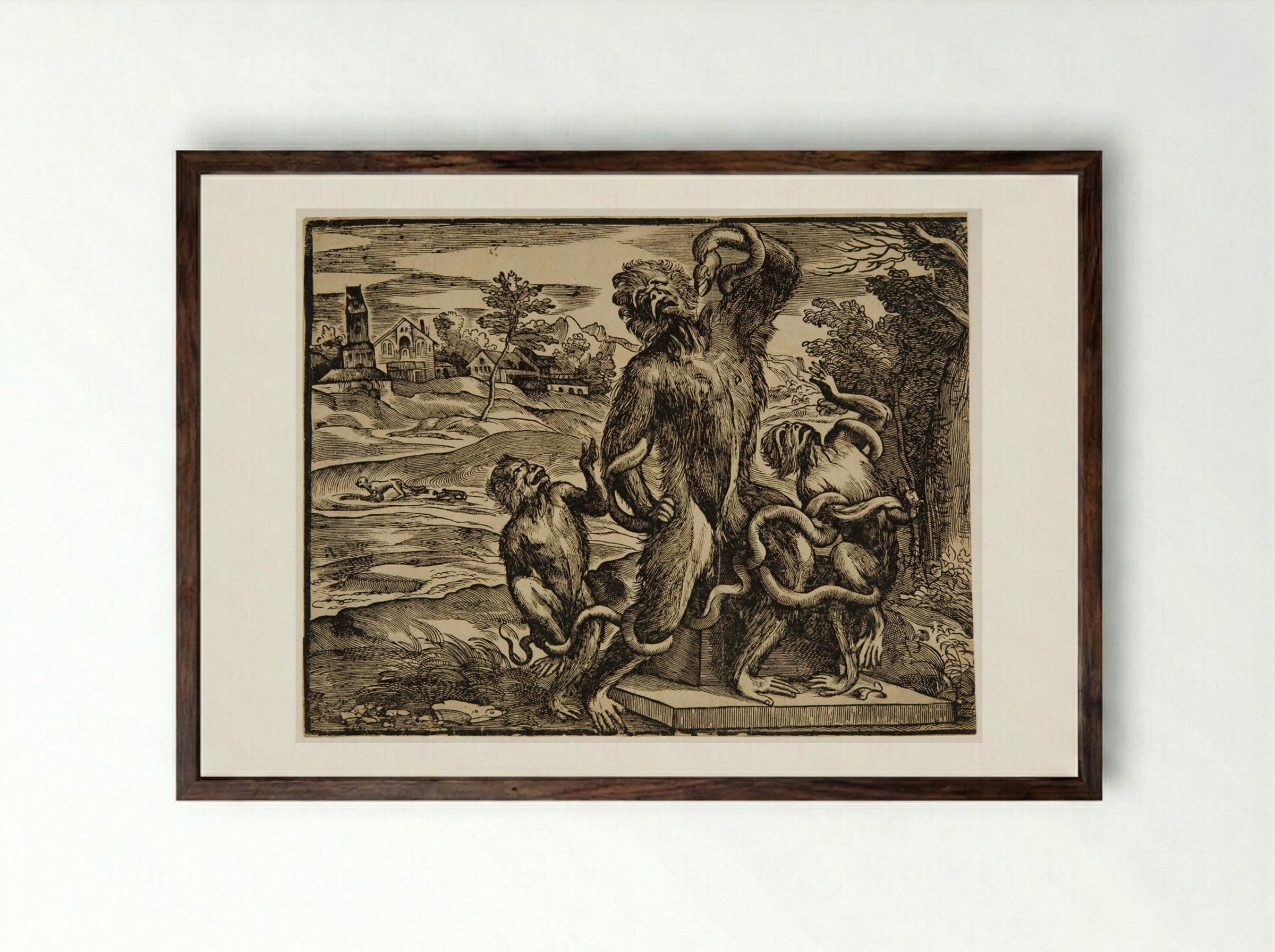 Caricature of the Laocoön - Nicolò Boldrini - Framed Print Dark Wood