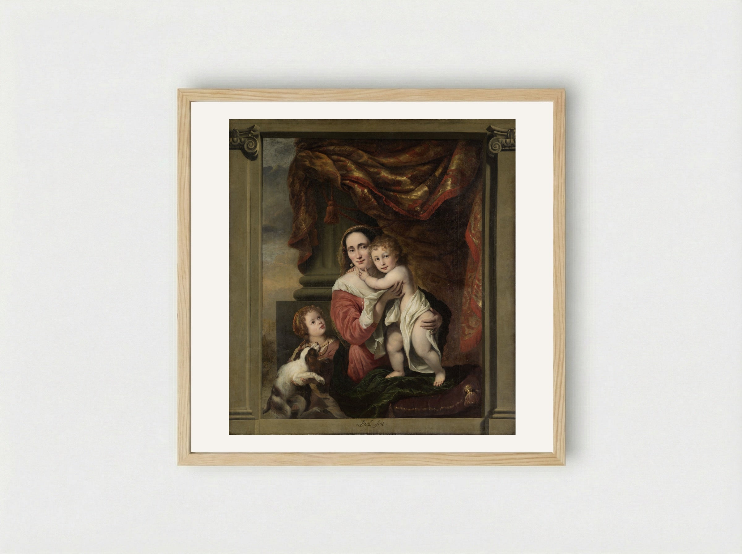 Caritas: Joanna de Geer with her children Cecilia and Laurens Trip - Ferdinand Bol - Framed Print Wood