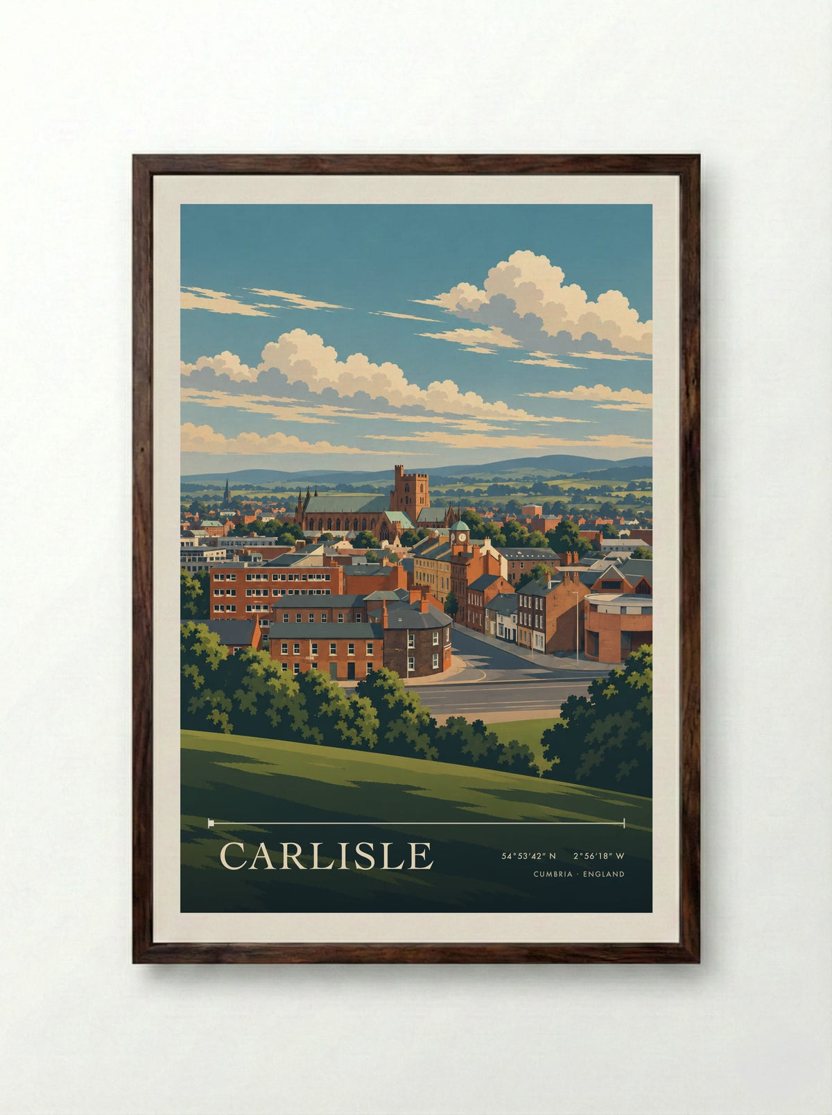 Carlisle, Cumbria | Travel Poster - Framed Print Dark Wood