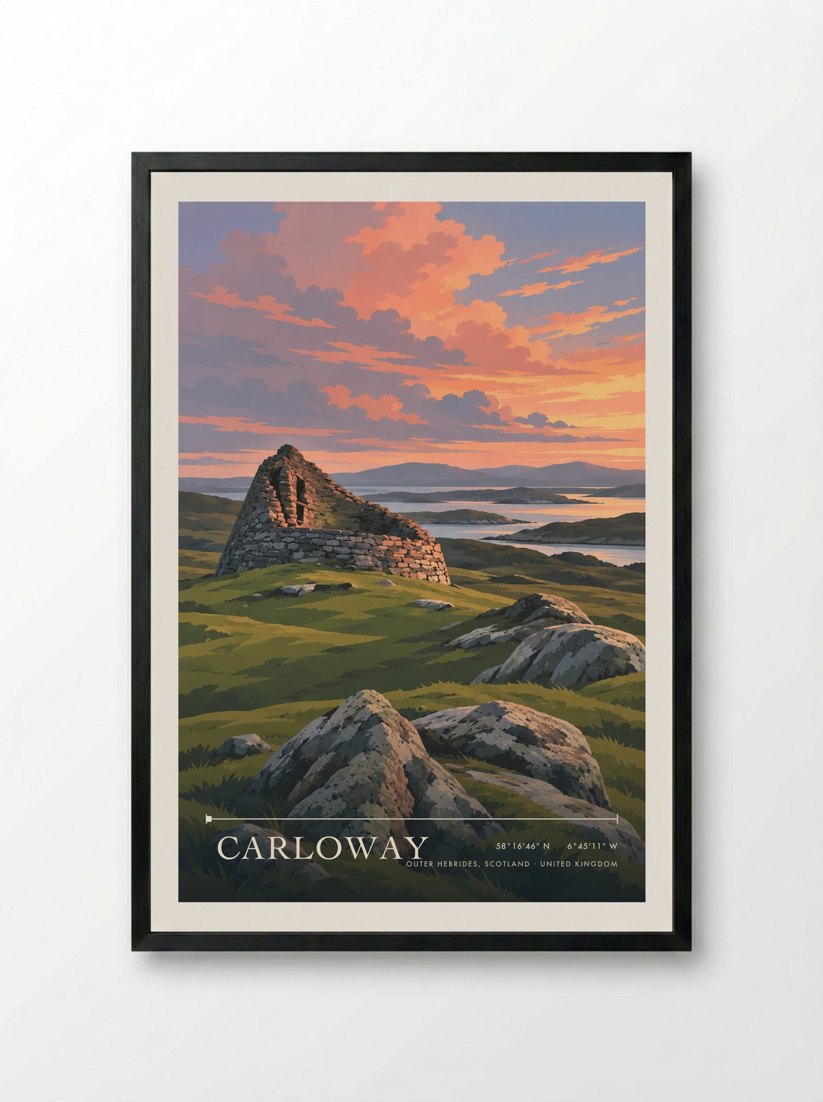 Carloway, Outer Hebrides, Scotland | Travel Poster - Framed Print Black