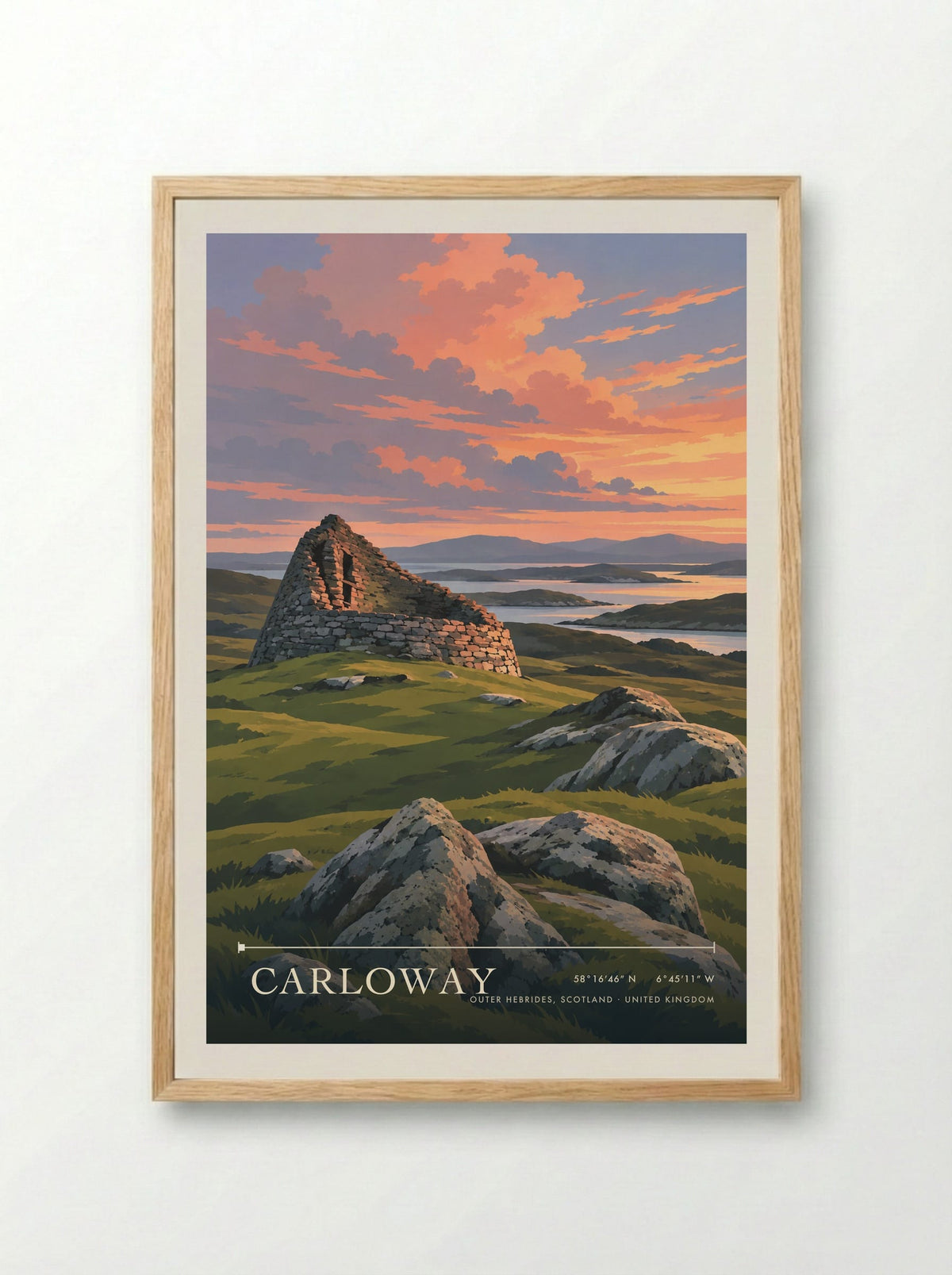 Carloway, Outer Hebrides, Scotland | Travel Poster - Framed Print Wood