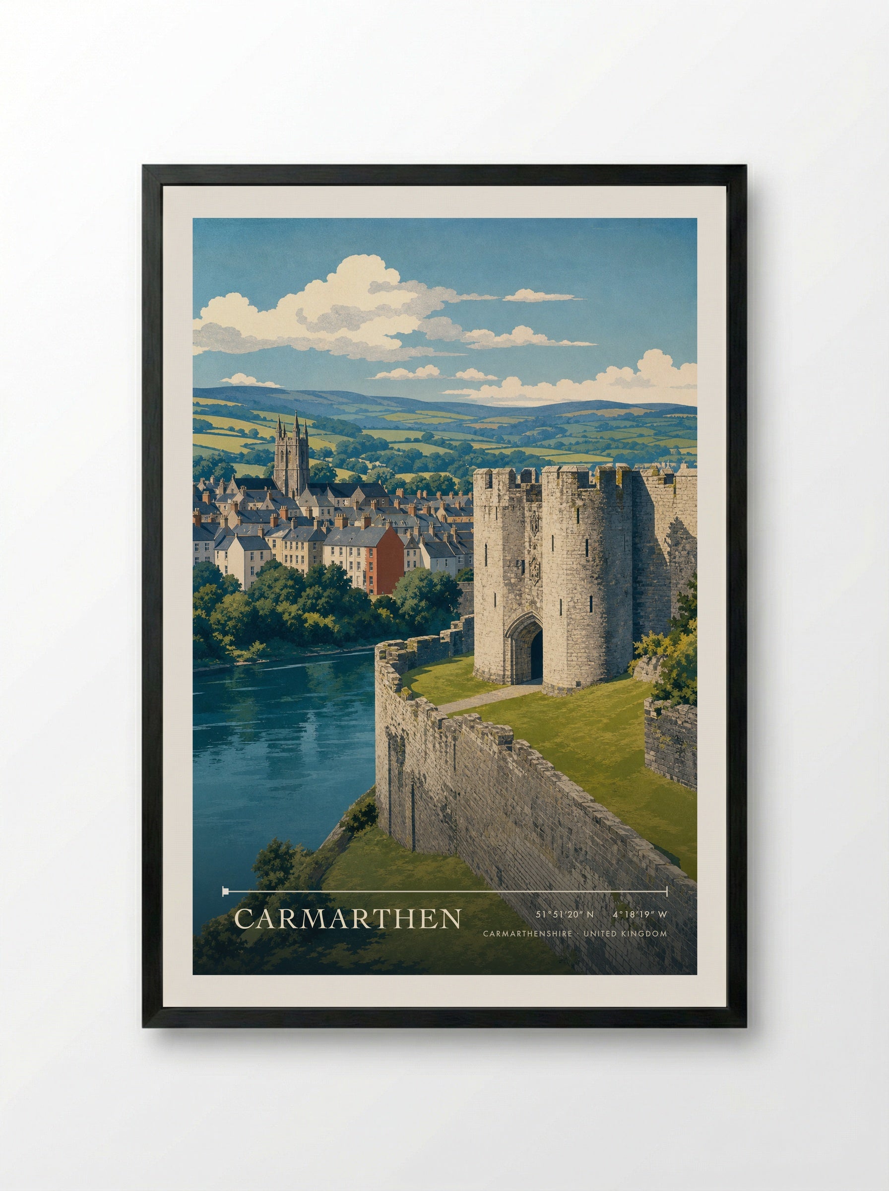 Carmarthen Carmarthenshire United Kingdom Travel Poster - Framed Print Black