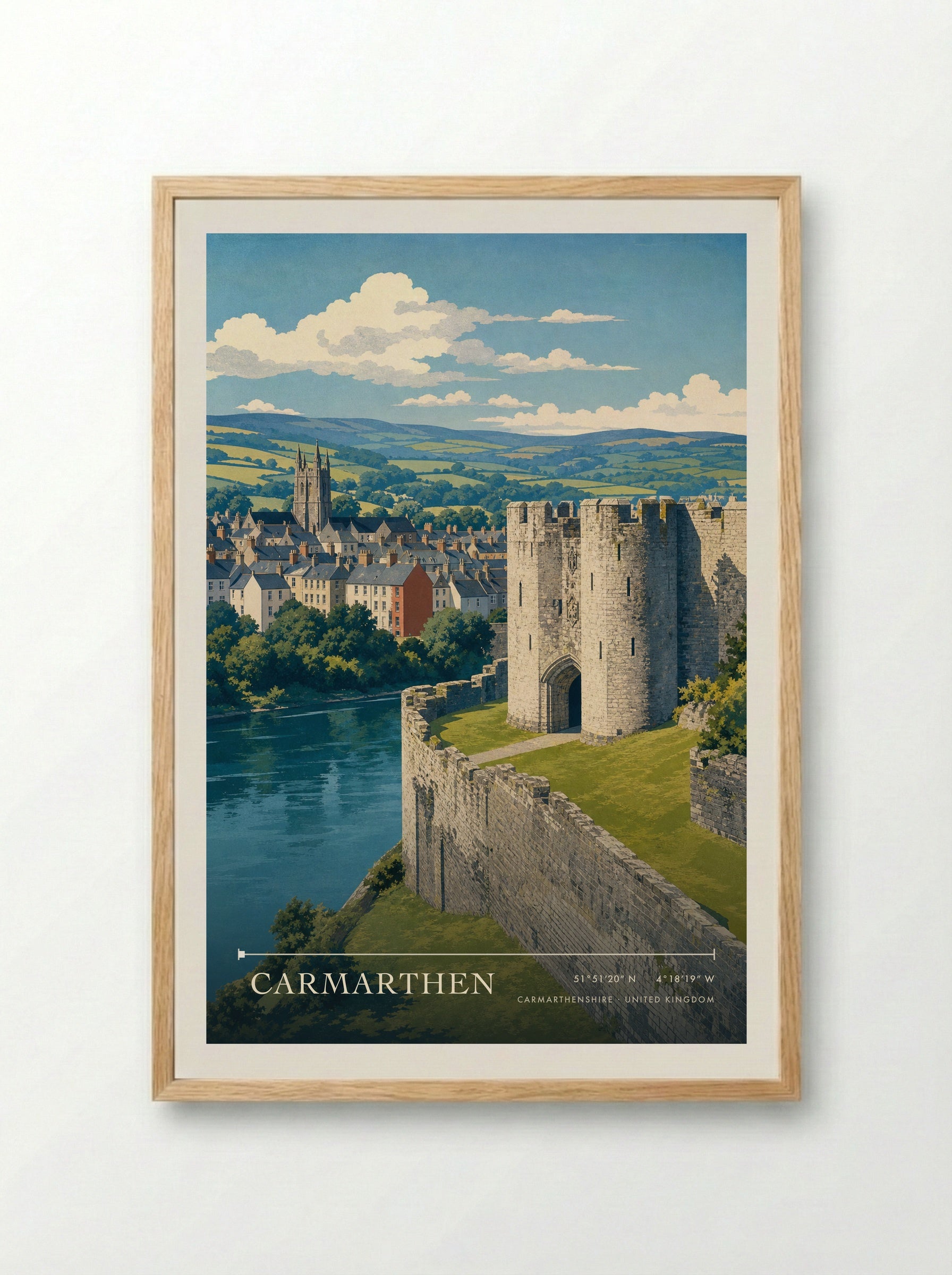 Carmarthen Carmarthenshire United Kingdom Travel Poster - Framed Print Wood