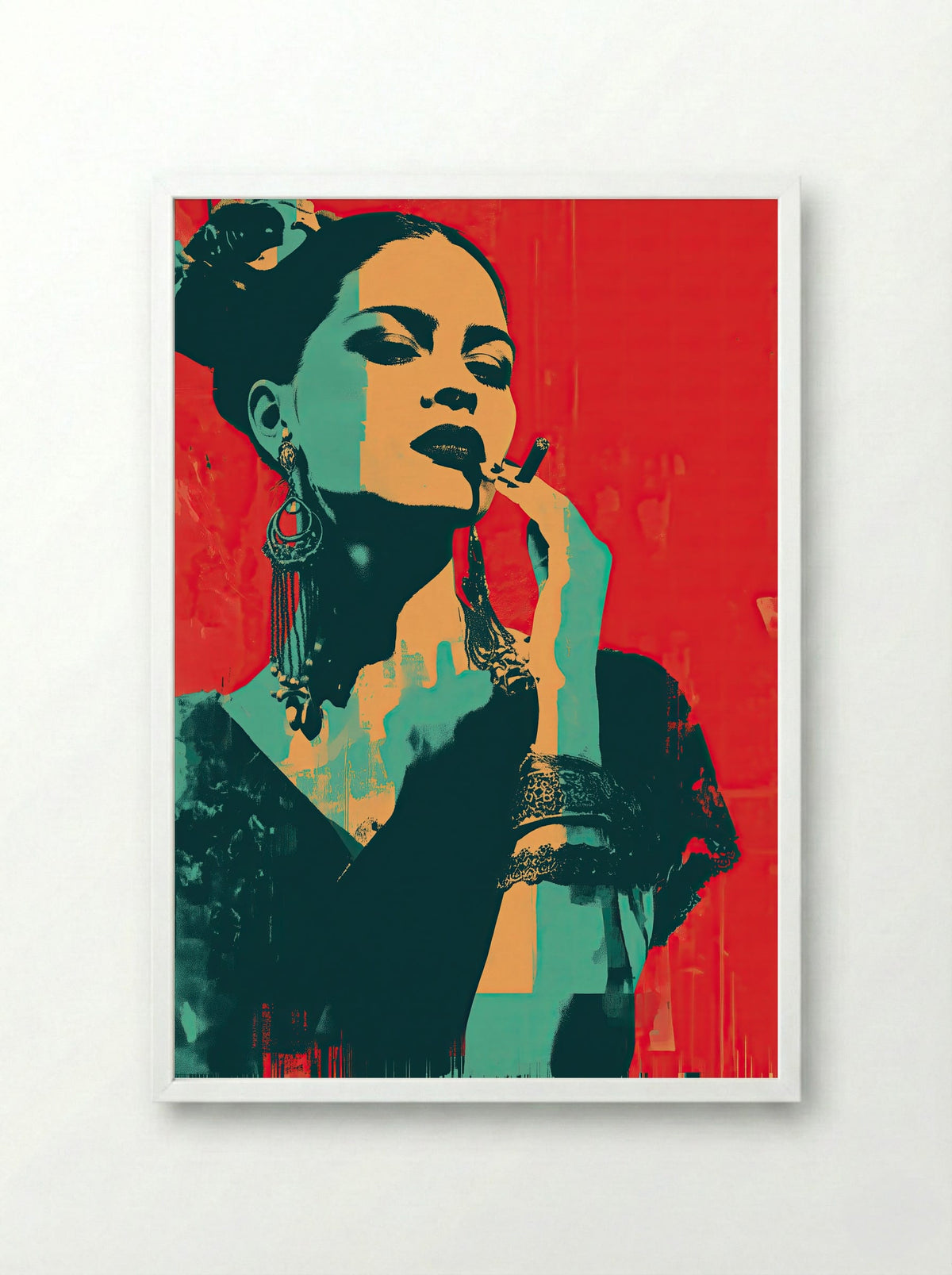 Carmen in Crimson – Bold Latin Pop Art Portrait - Framed Print White