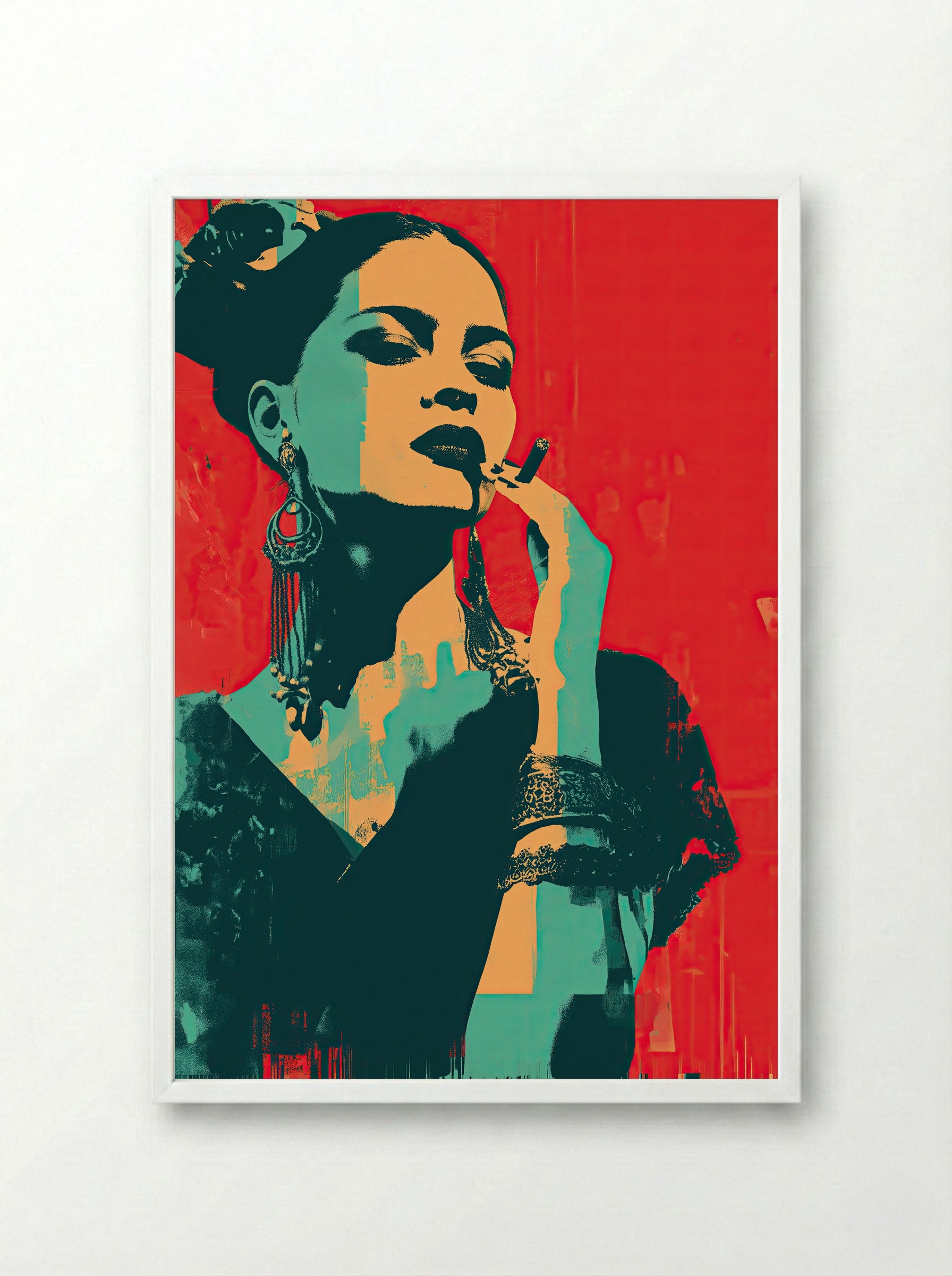 Carmen in Crimson – Bold Latin Pop Art Portrait - Framed Print White