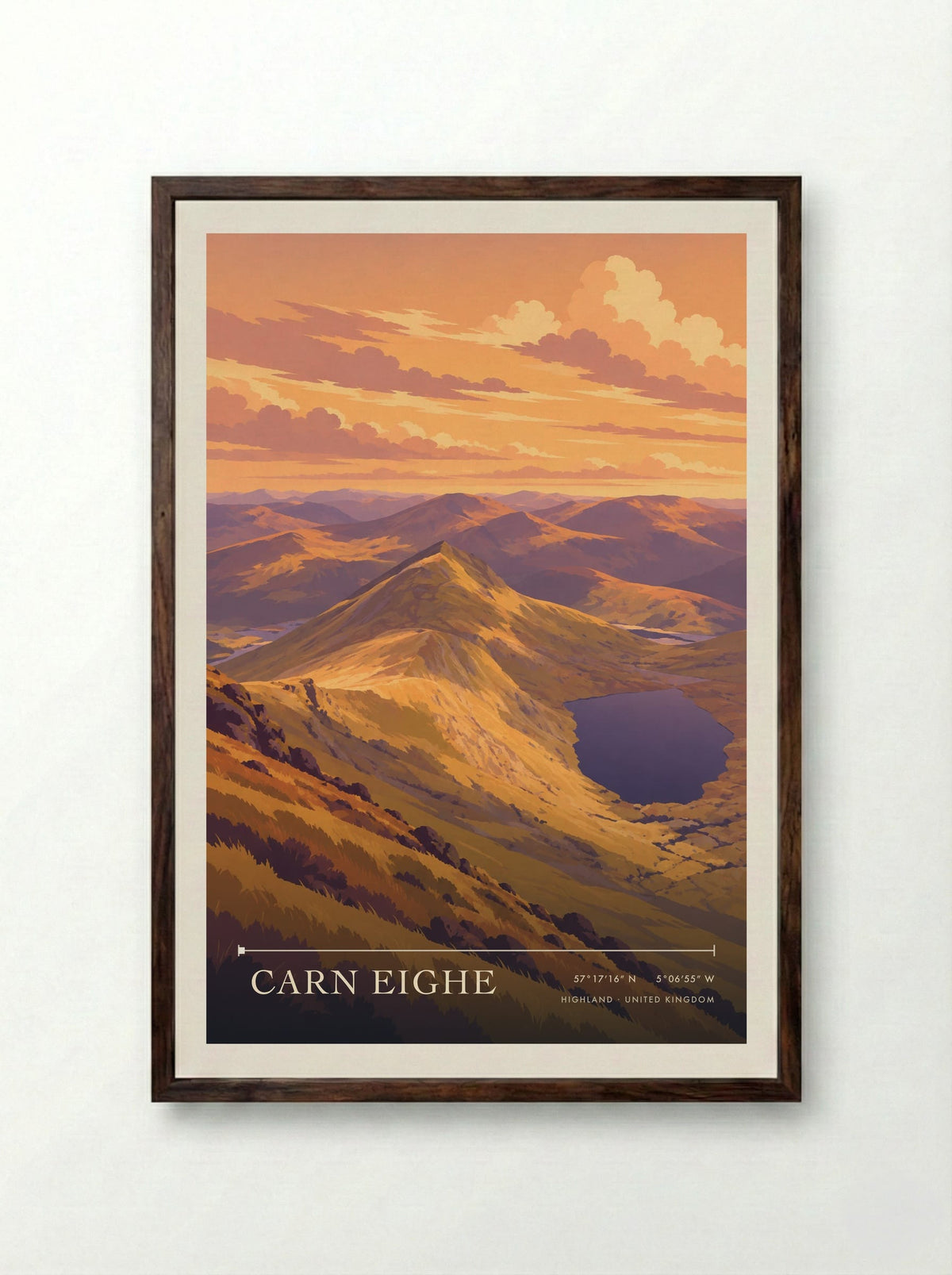 Carn Eighe, Highland | Travel Poster - Framed Print Dark Wood