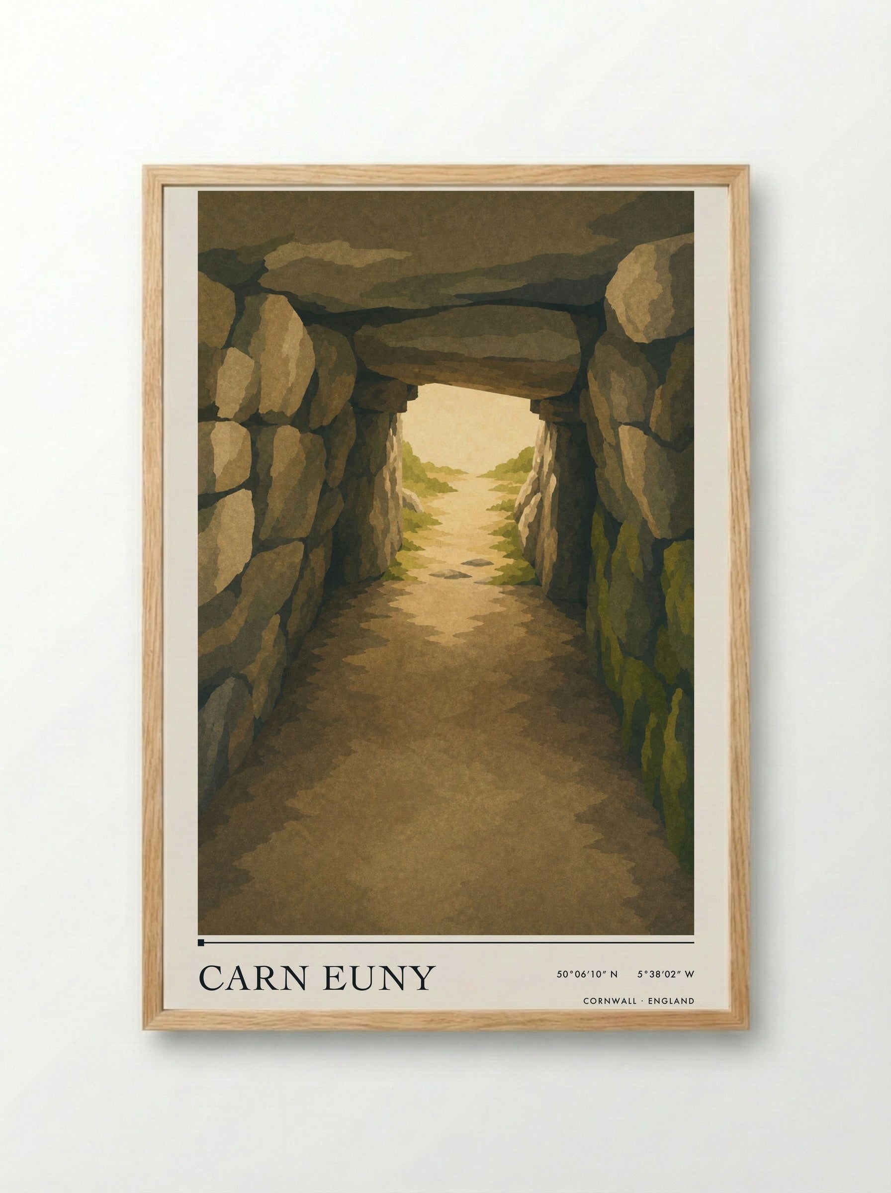 Carn Euny Cornwall England Travel Poster - Framed Print Wood