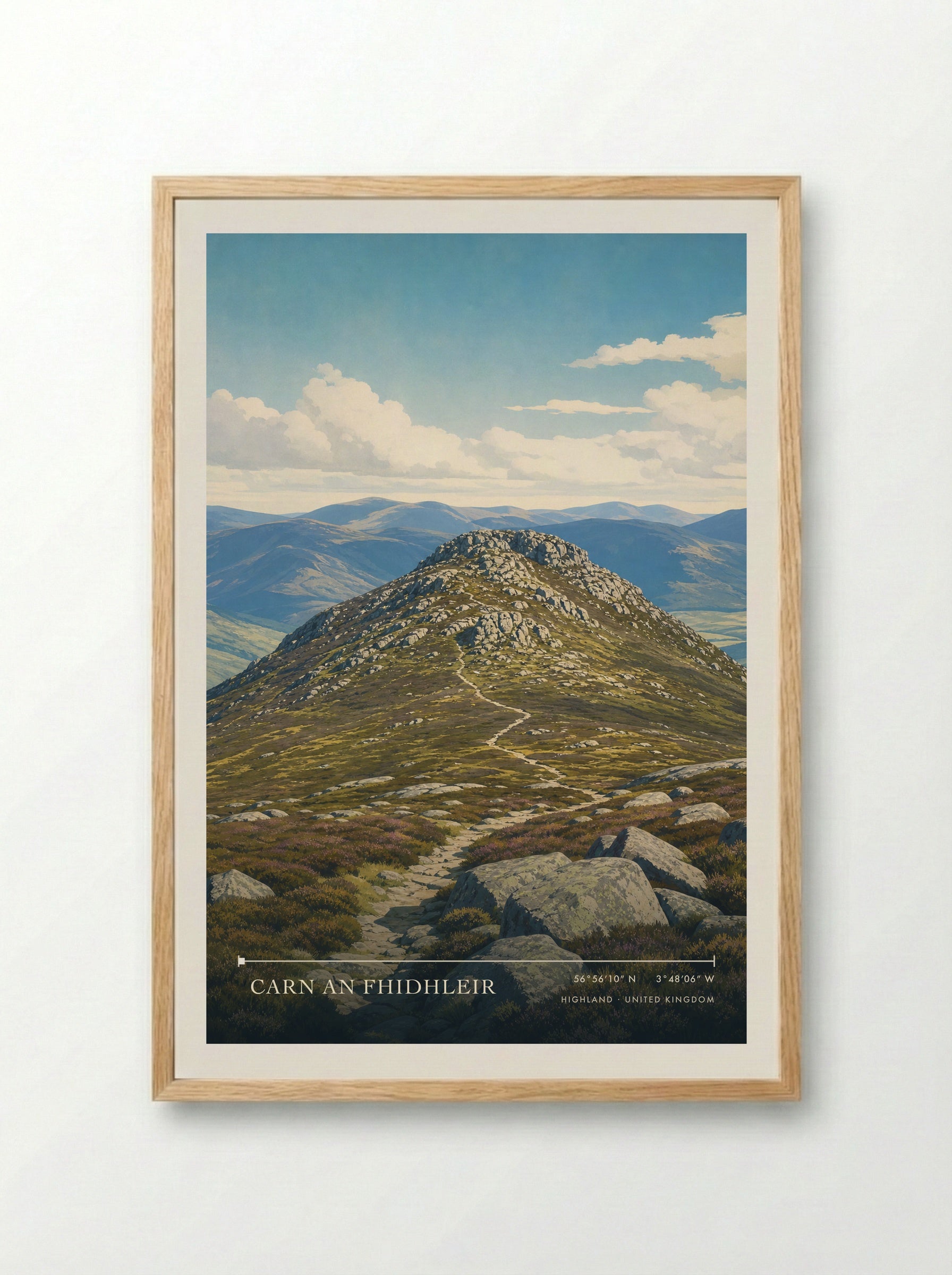 Carn an Fhidhleir Highland United Kingdom Travel Poster - Framed Print Wood
