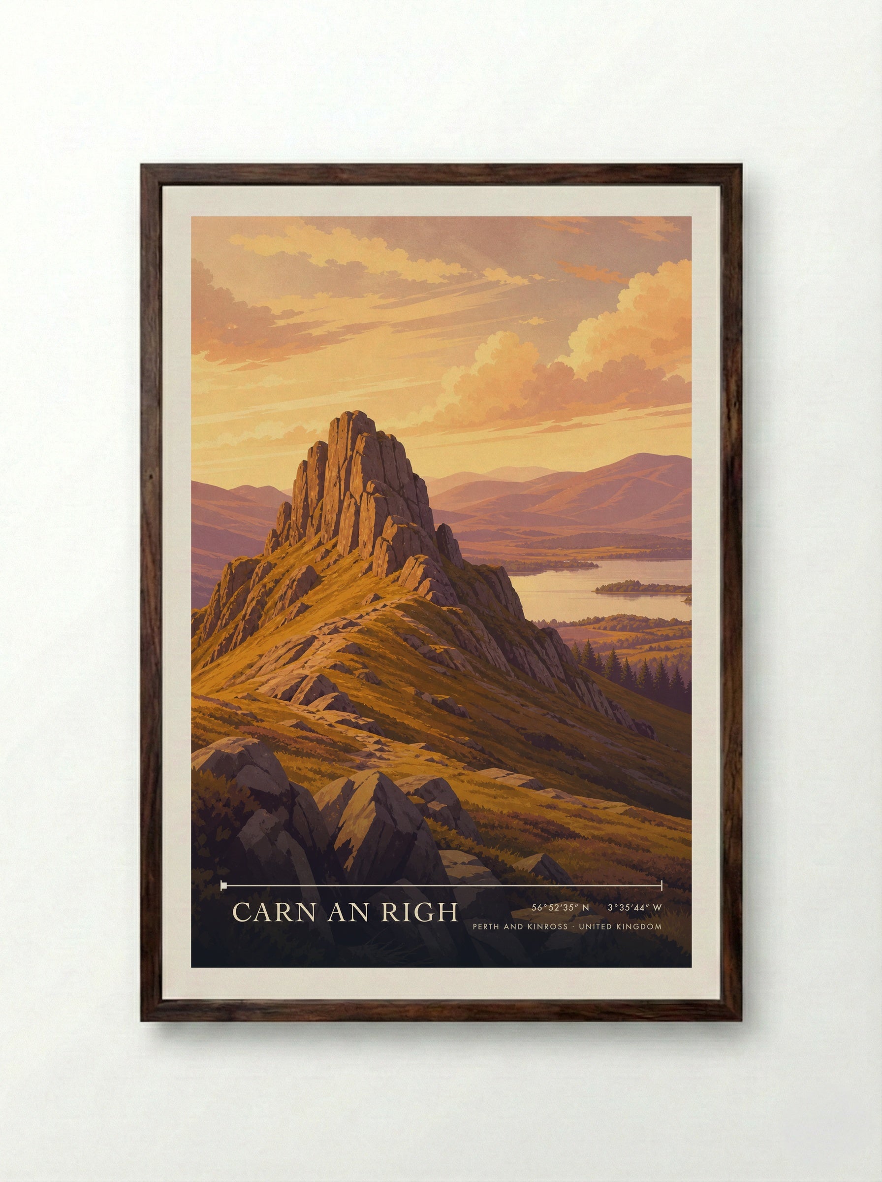 Carn an Righ Perth and Kinross United Kingdom Travel Poster - Framed Print Dark Wood