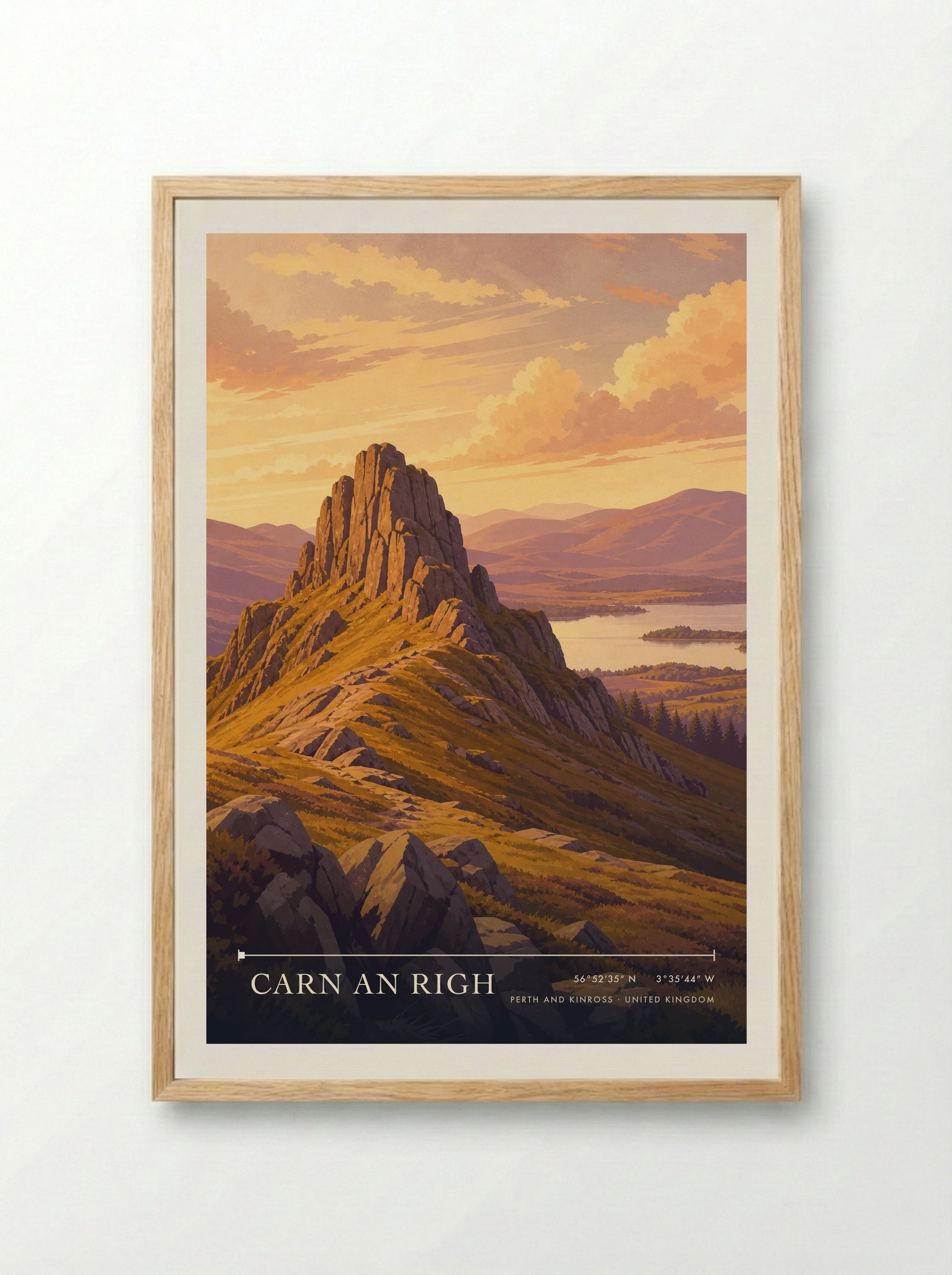 Carn an Righ Perth and Kinross United Kingdom Travel Poster - Framed Print Wood