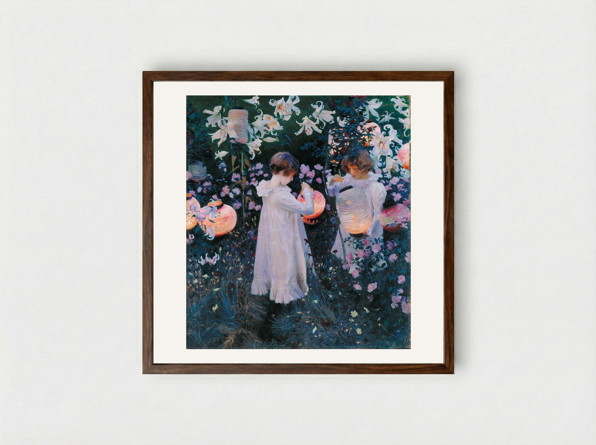 Carnation, Lily, Lily, Rose - John Singer Sargent - Framed Print Dark Wood