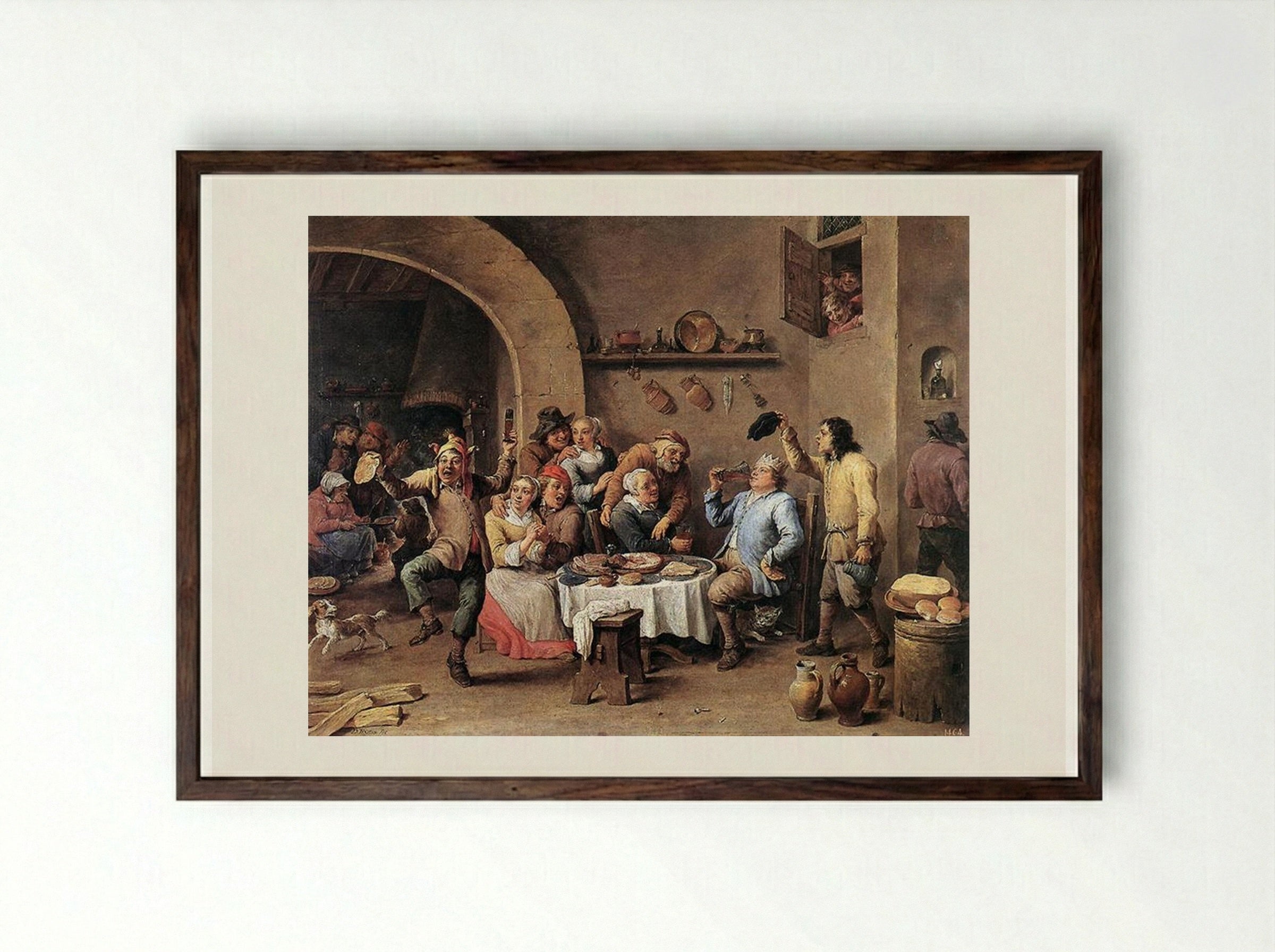 Carnival: 'The King Drinks' - David Teniers the Younger - Framed Print Dark Wood