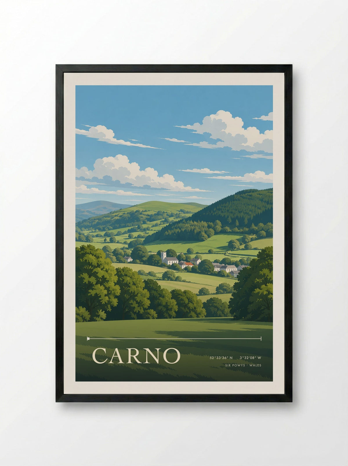 Carno, Sir Powys | Travel Poster - Framed Print Black