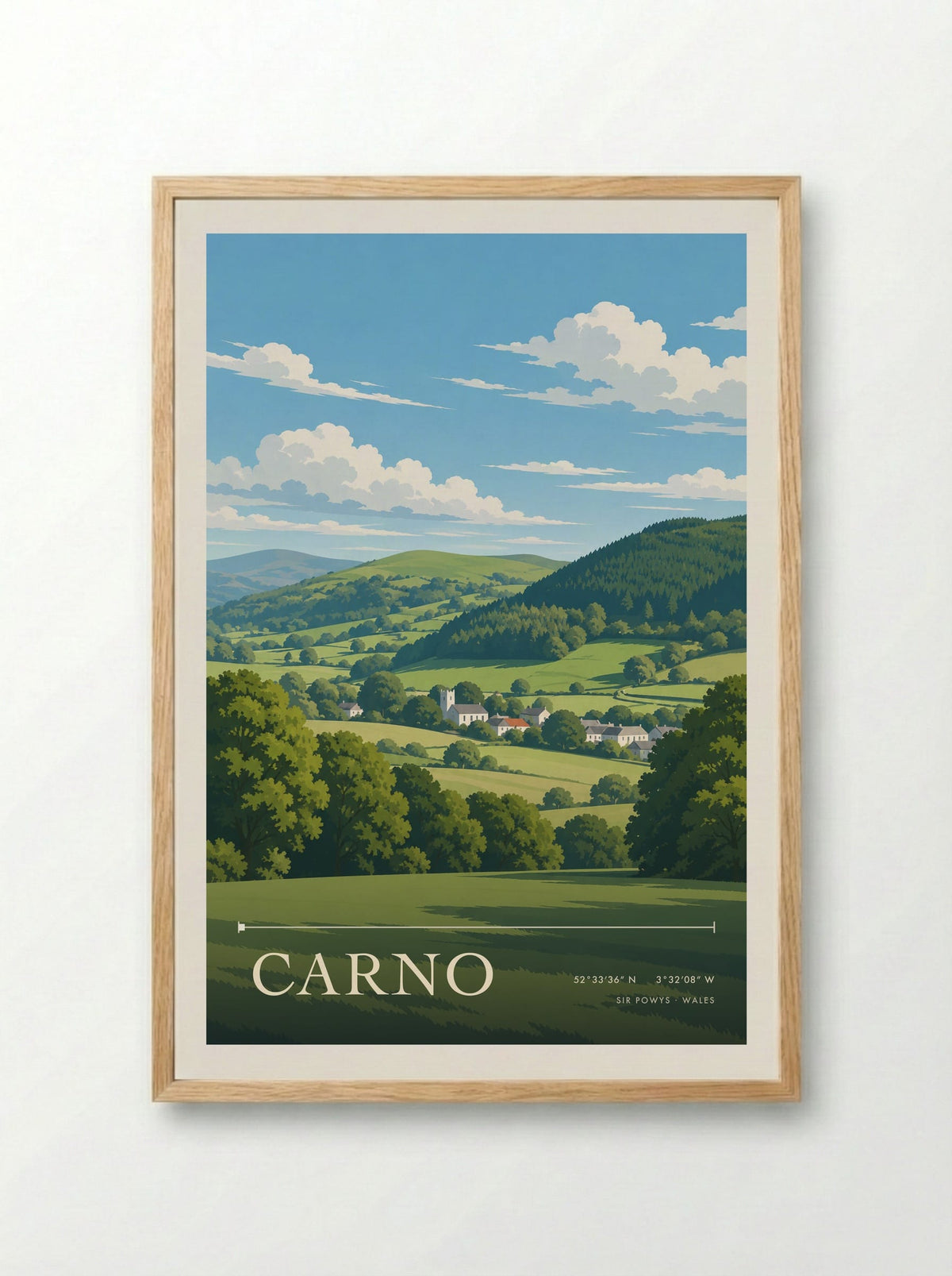 Carno, Sir Powys | Travel Poster - Framed Print Wood
