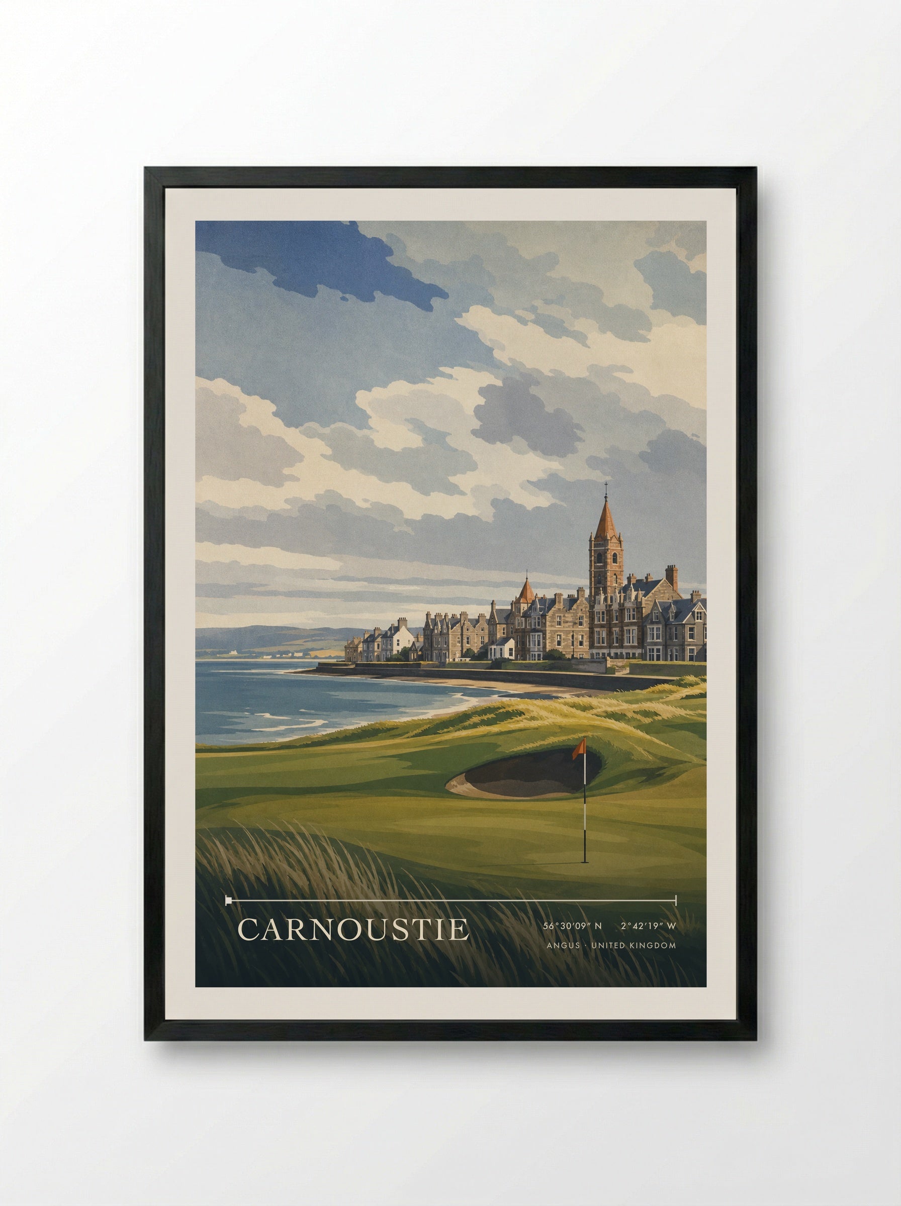 Carnoustie Angus United Kingdom Travel Poster - Framed Print Black