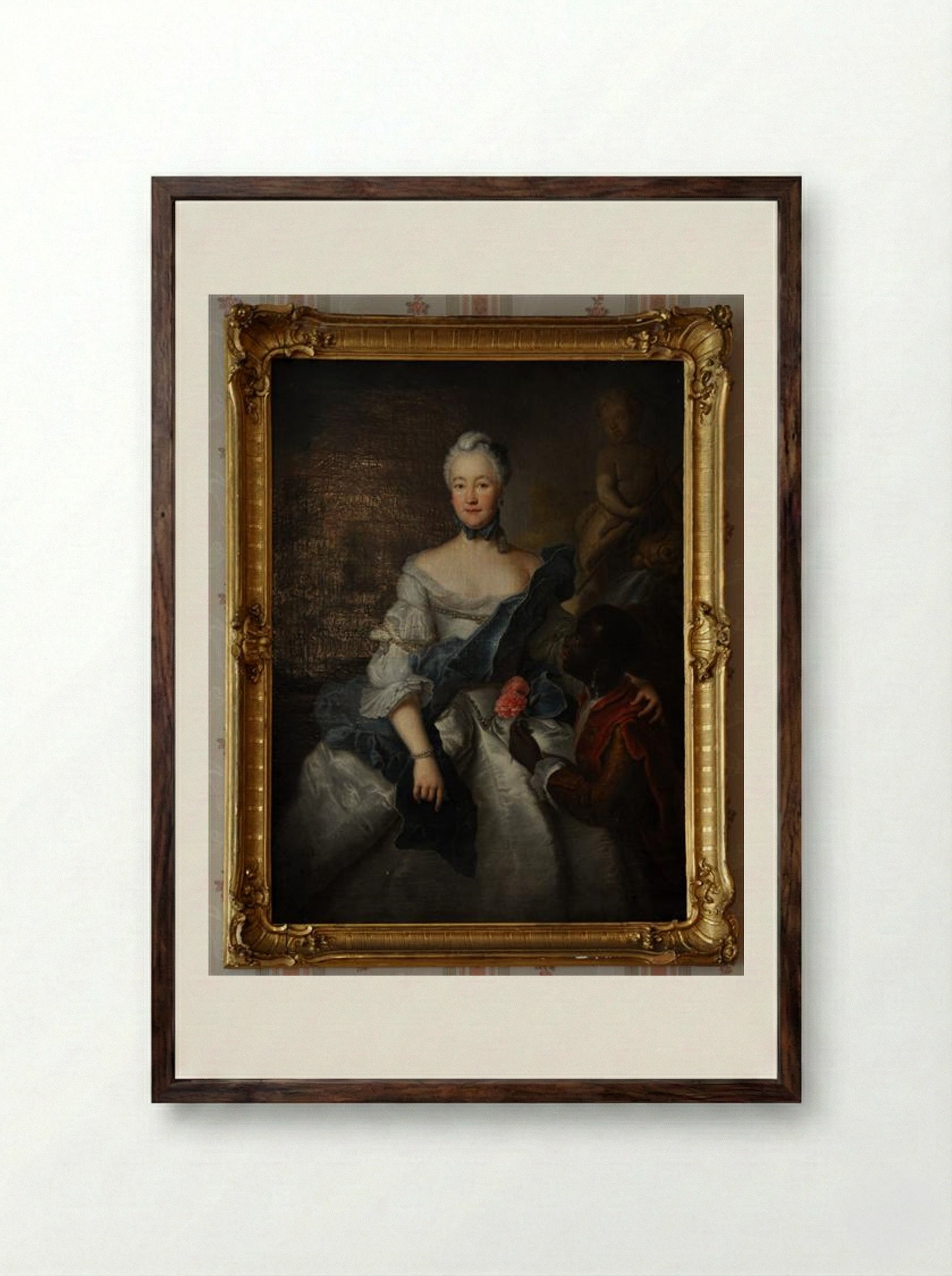 Caroline of Hesse-Darmstadt with her Moors - Antoine Pesne - Framed Print Dark Wood