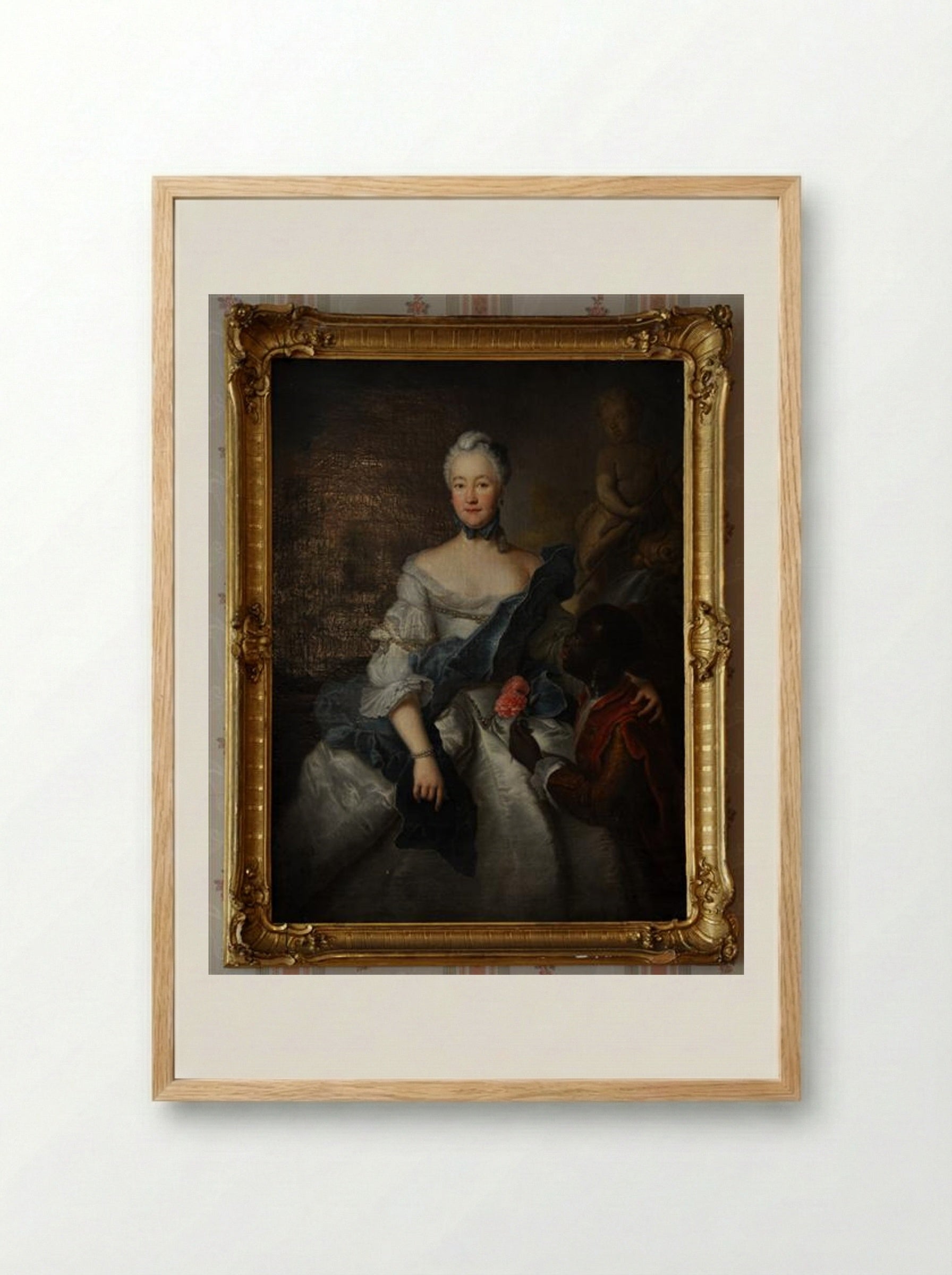 Caroline of Hesse-Darmstadt with her Moors - Antoine Pesne - Framed Print Wood
