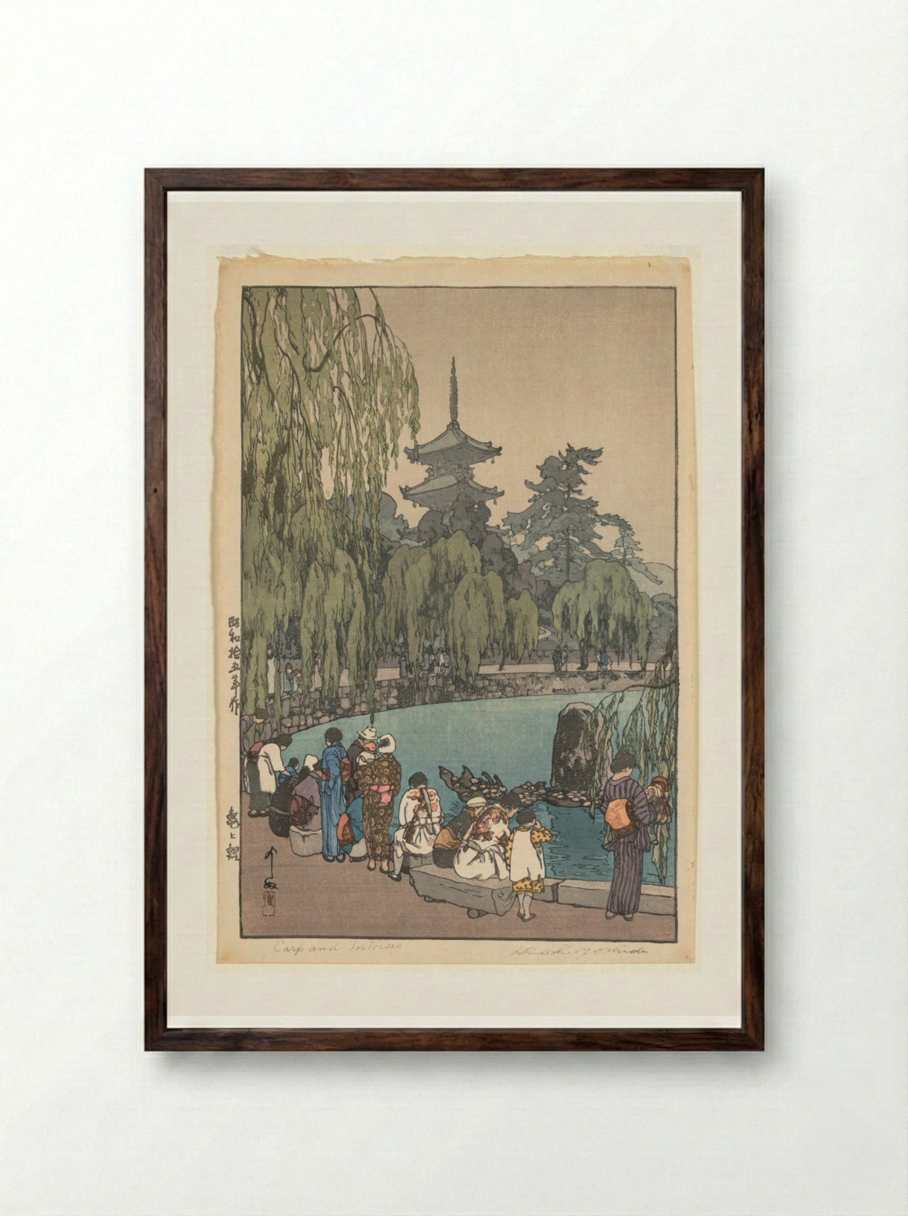 Carp and Tortoises - Yoshida Hiroshi - Framed Print Dark Wood