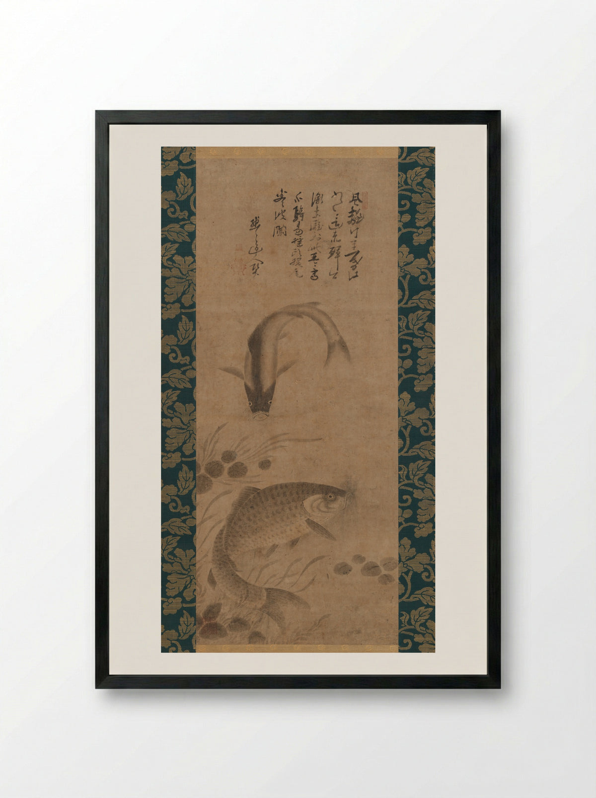 Carp and Waterweeds - Yōgetsu - Framed Print Black