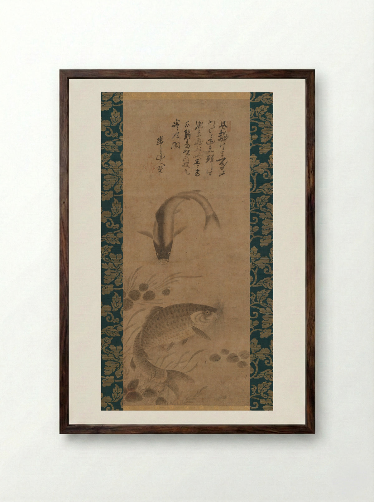 Carp and Waterweeds - Yōgetsu - Framed Print Dark Wood