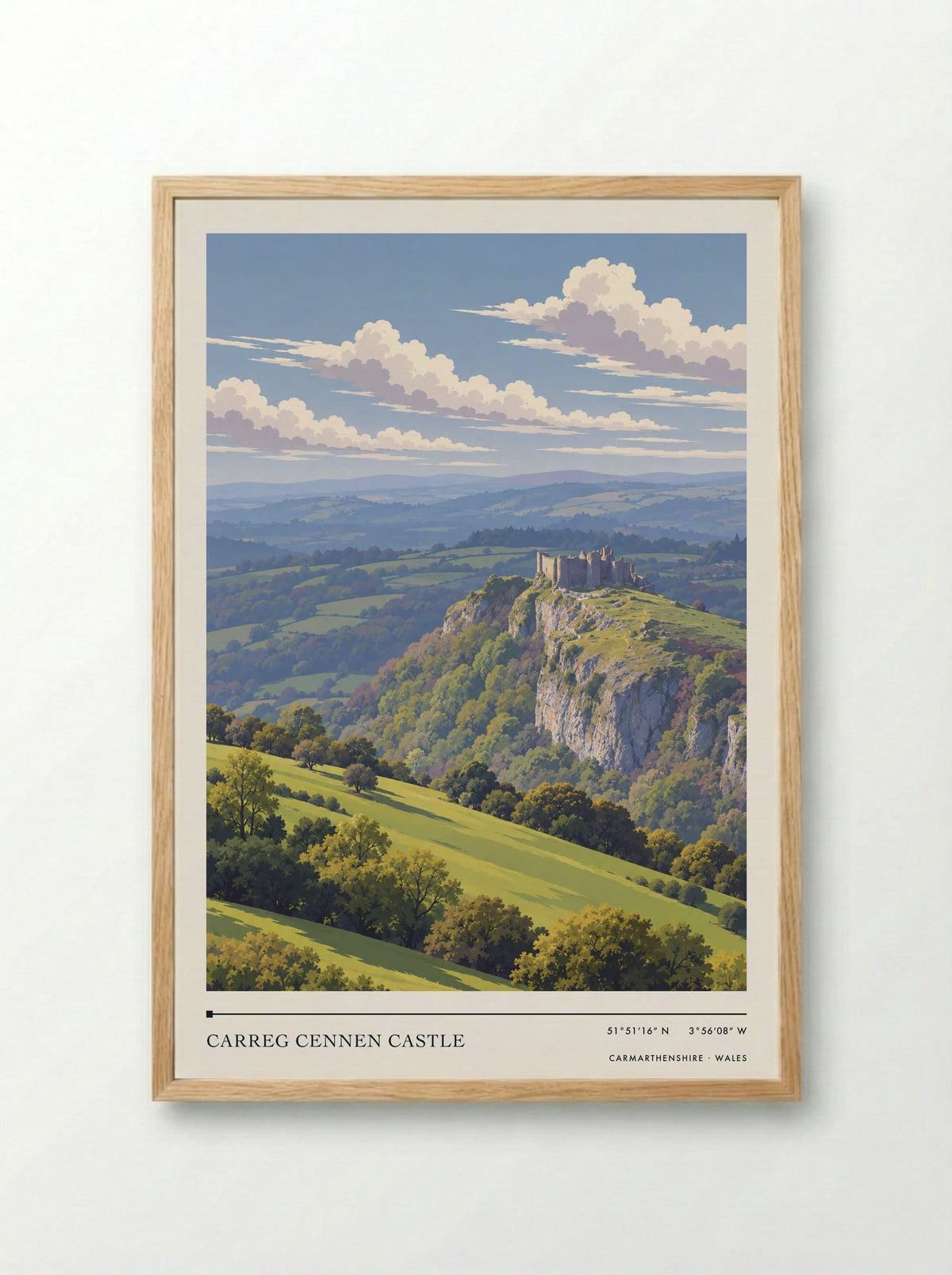 Carreg Cennen Castle, Carmarthenshire | Travel Poster - Framed Print Wood