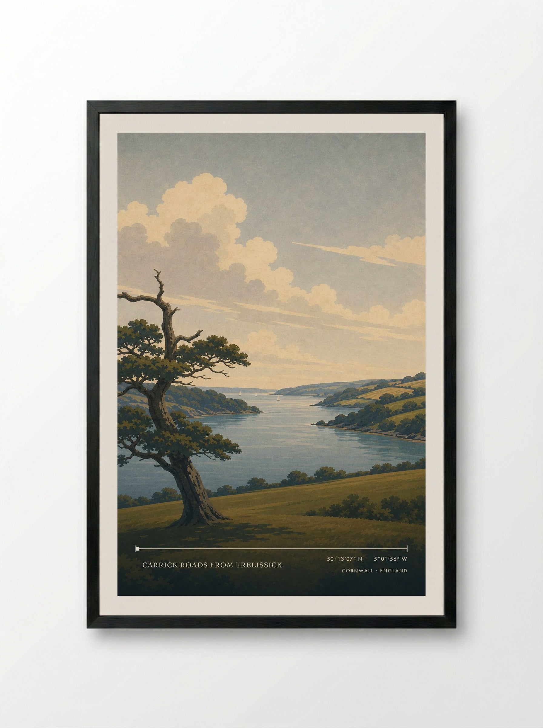 Carrick Roads from Trelissick Cornwall England Travel Poster - Framed Print Black