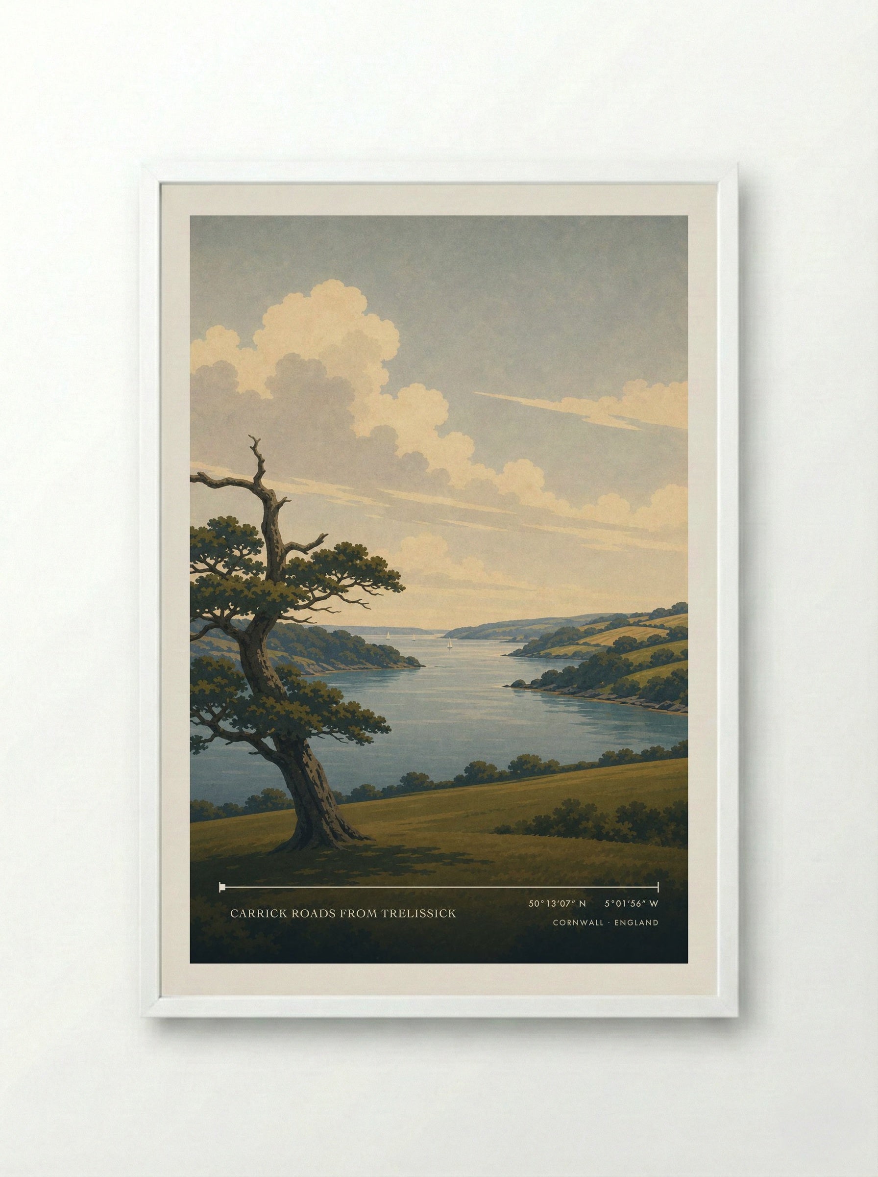 Carrick Roads from Trelissick Cornwall England Travel Poster - Framed Print White