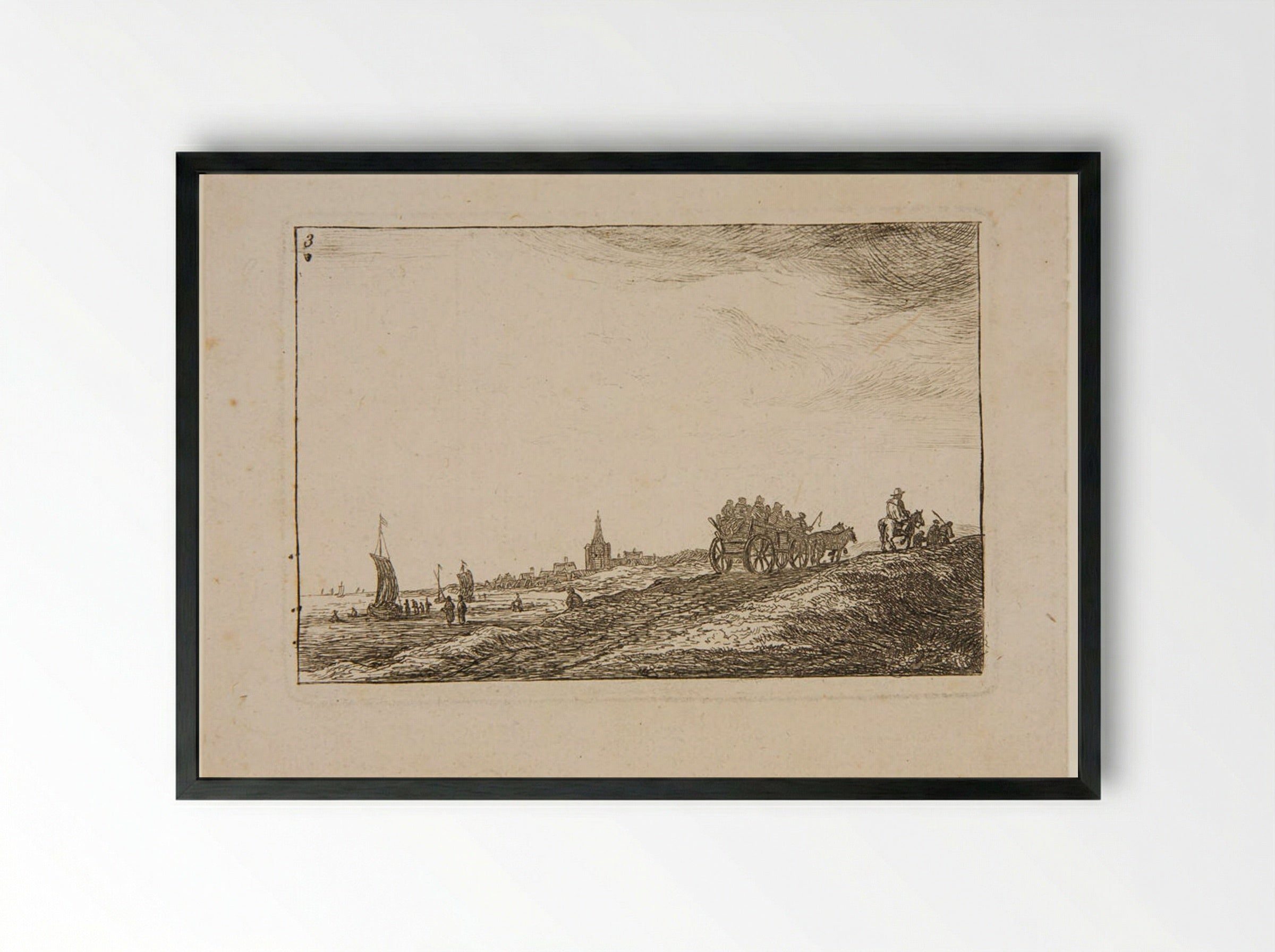 Cart on the Road to Scheveningen - Anthonie Waterloo - Framed Print Black