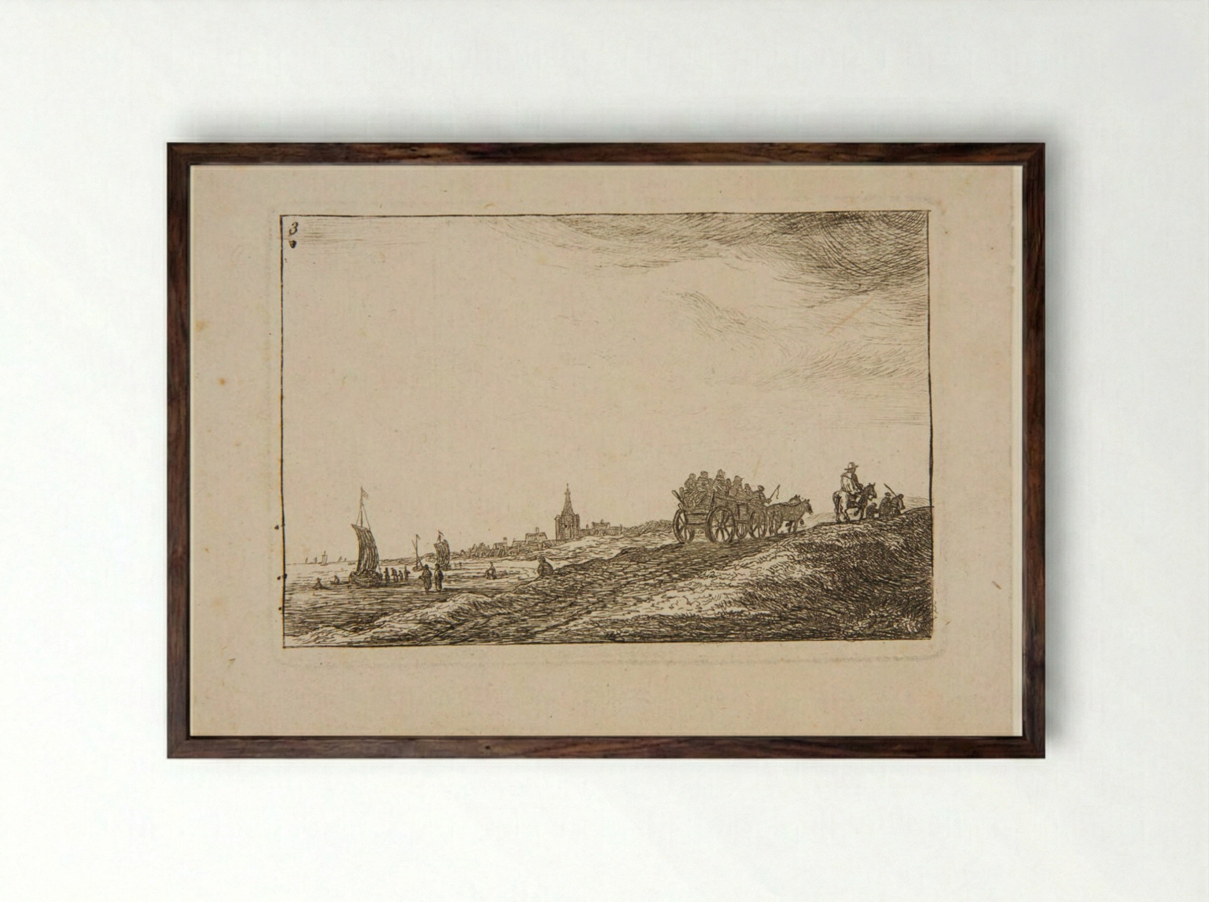 Cart on the Road to Scheveningen - Anthonie Waterloo - Framed Print Dark Wood