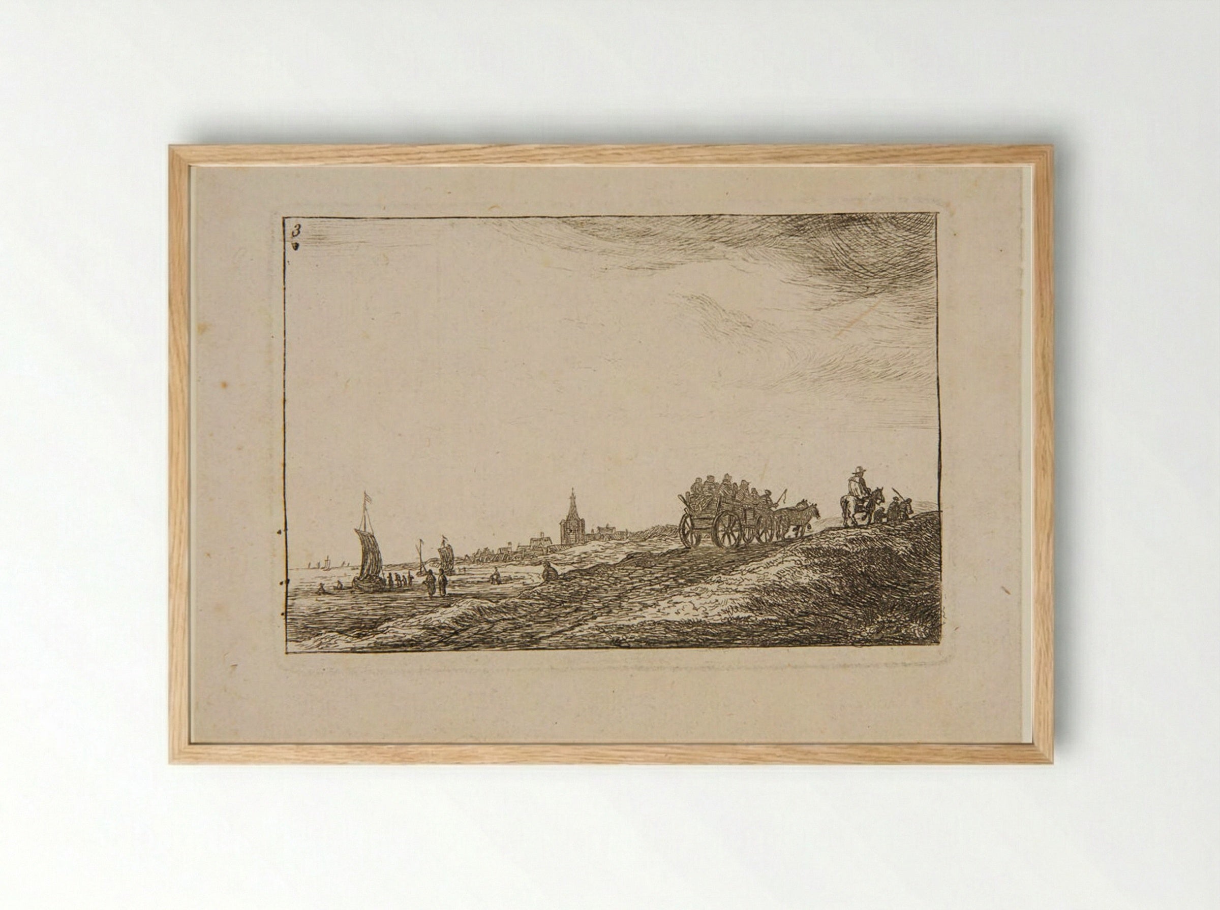 Cart on the Road to Scheveningen - Anthonie Waterloo - Framed Print Wood