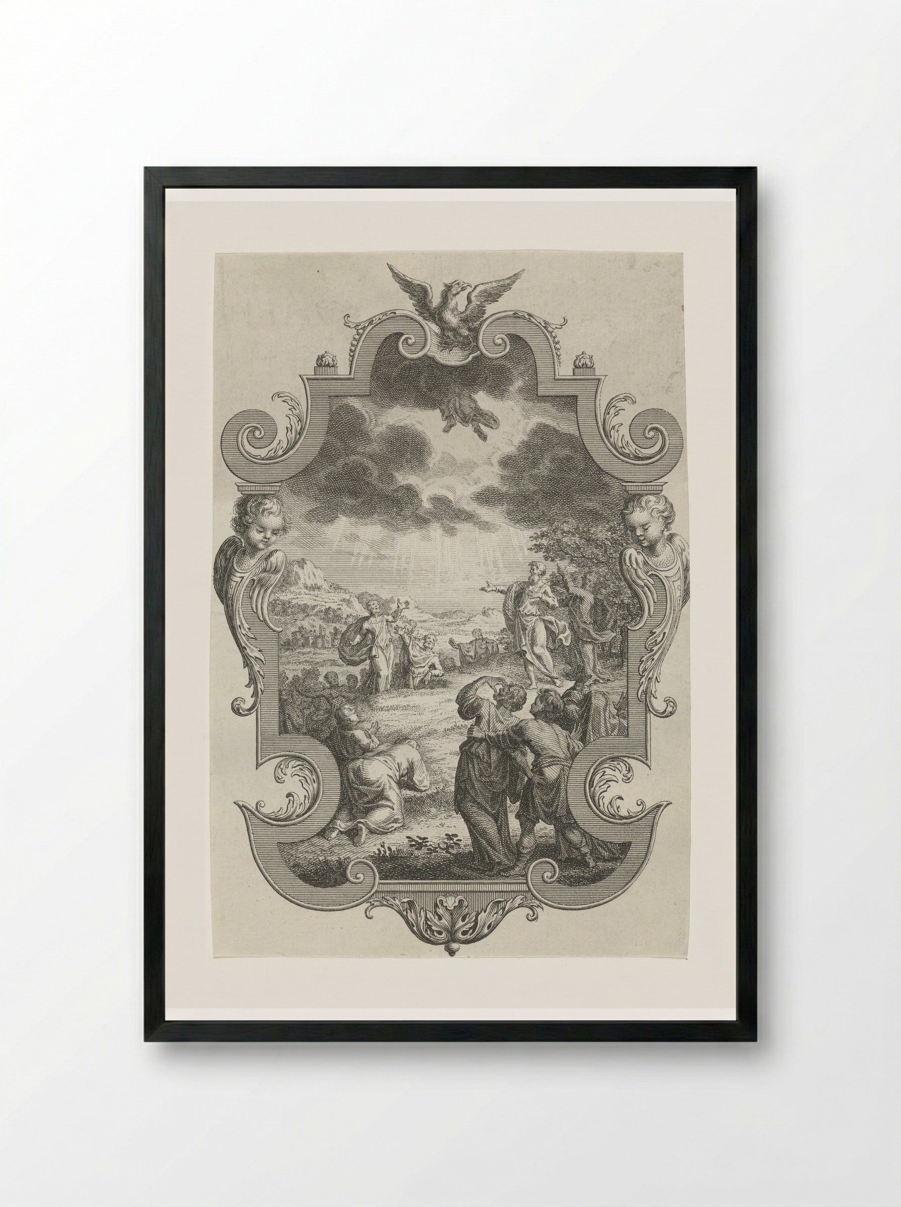 Cartouche met de hemelvaart van Christus - Jan Caspar Philips - Framed Print Black