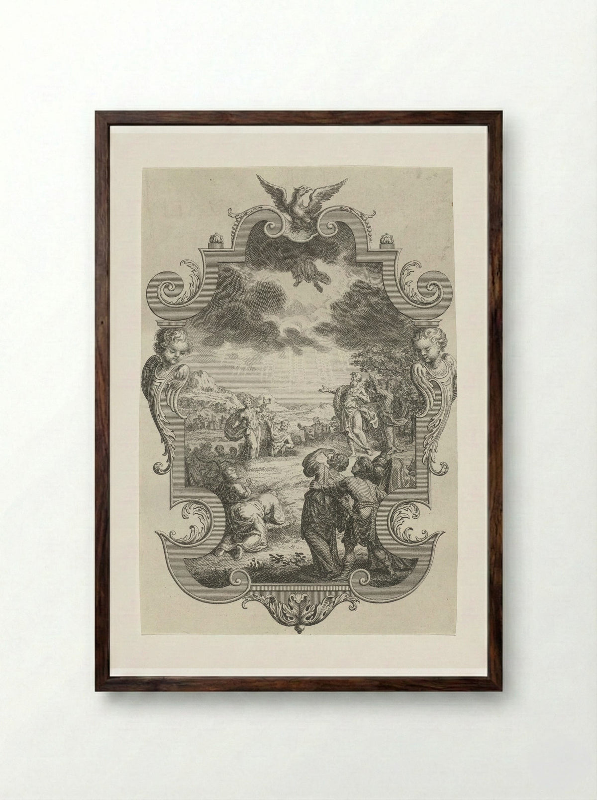 Cartouche met de hemelvaart van Christus - Jan Caspar Philips - Framed Print Dark Wood