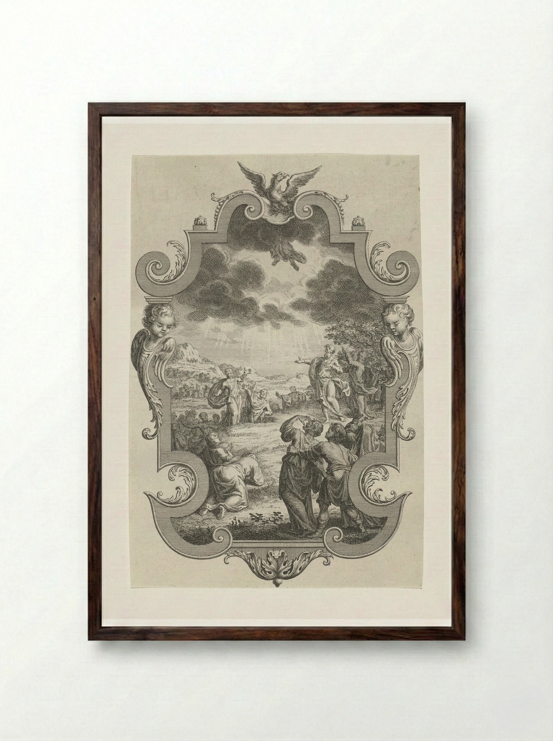 Cartouche met de hemelvaart van Christus - Jan Caspar Philips - Framed Print Dark Wood