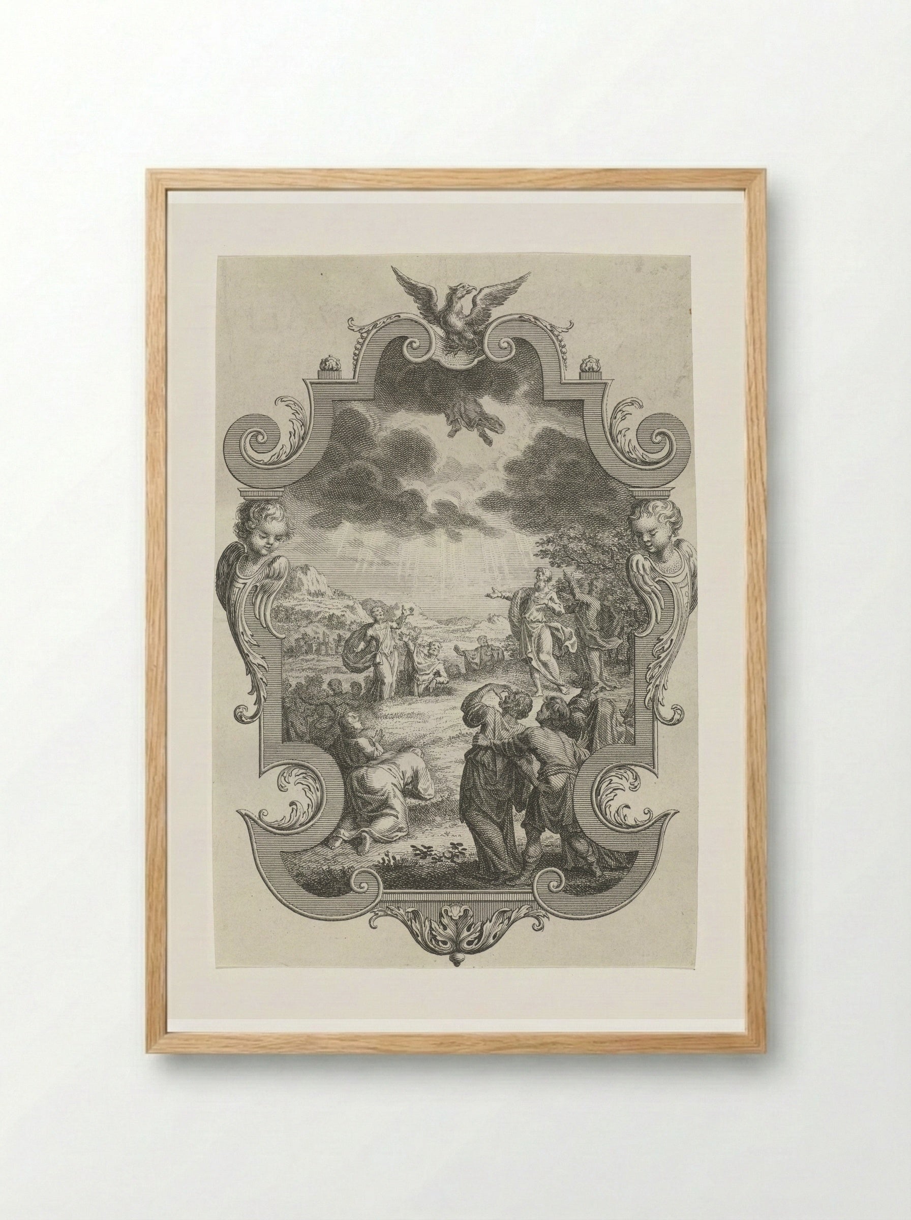 Cartouche met de hemelvaart van Christus - Jan Caspar Philips - Framed Print Wood