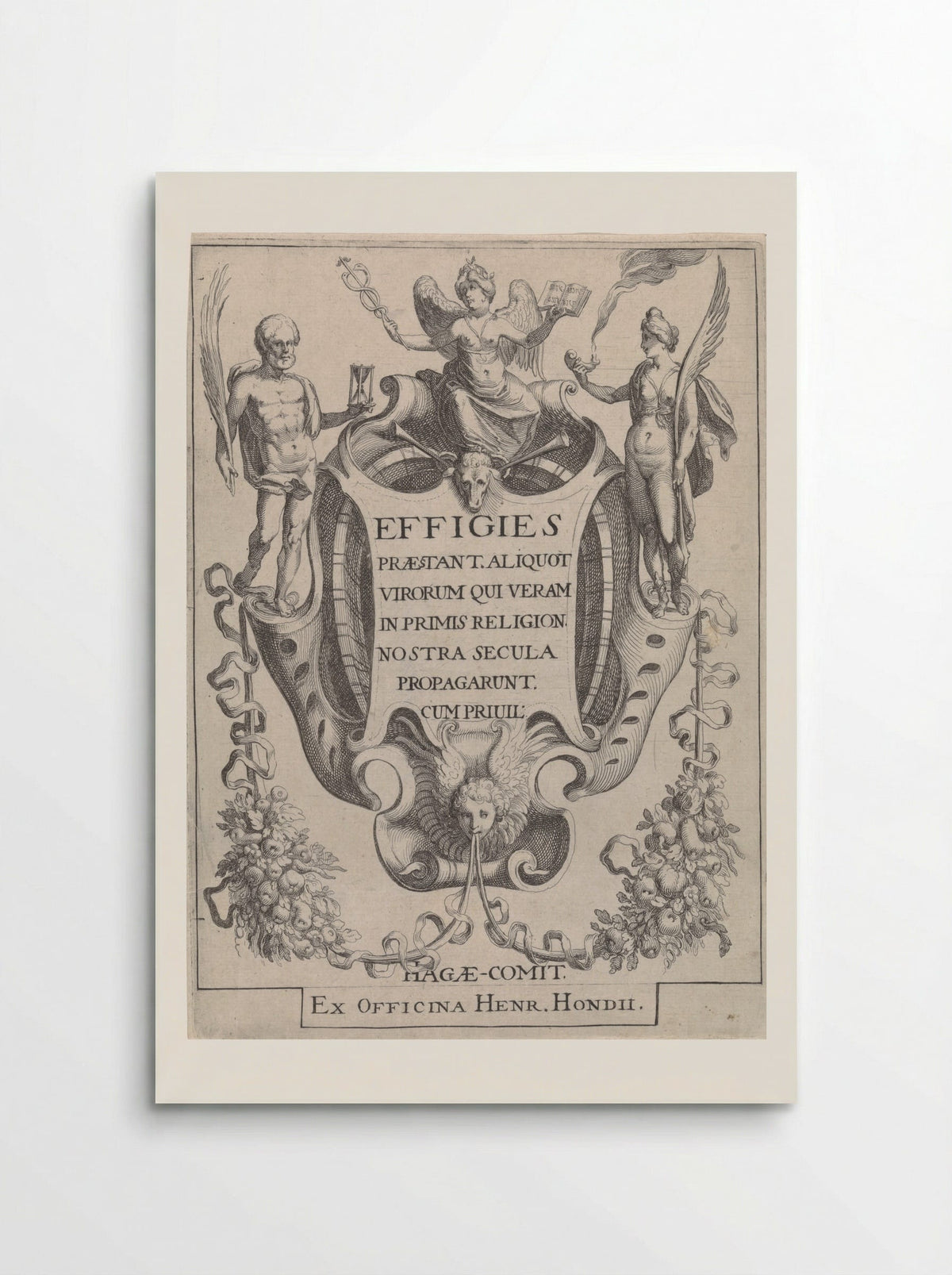 Cartouche with Garlands and Figures - Simon Frisius - Poster
