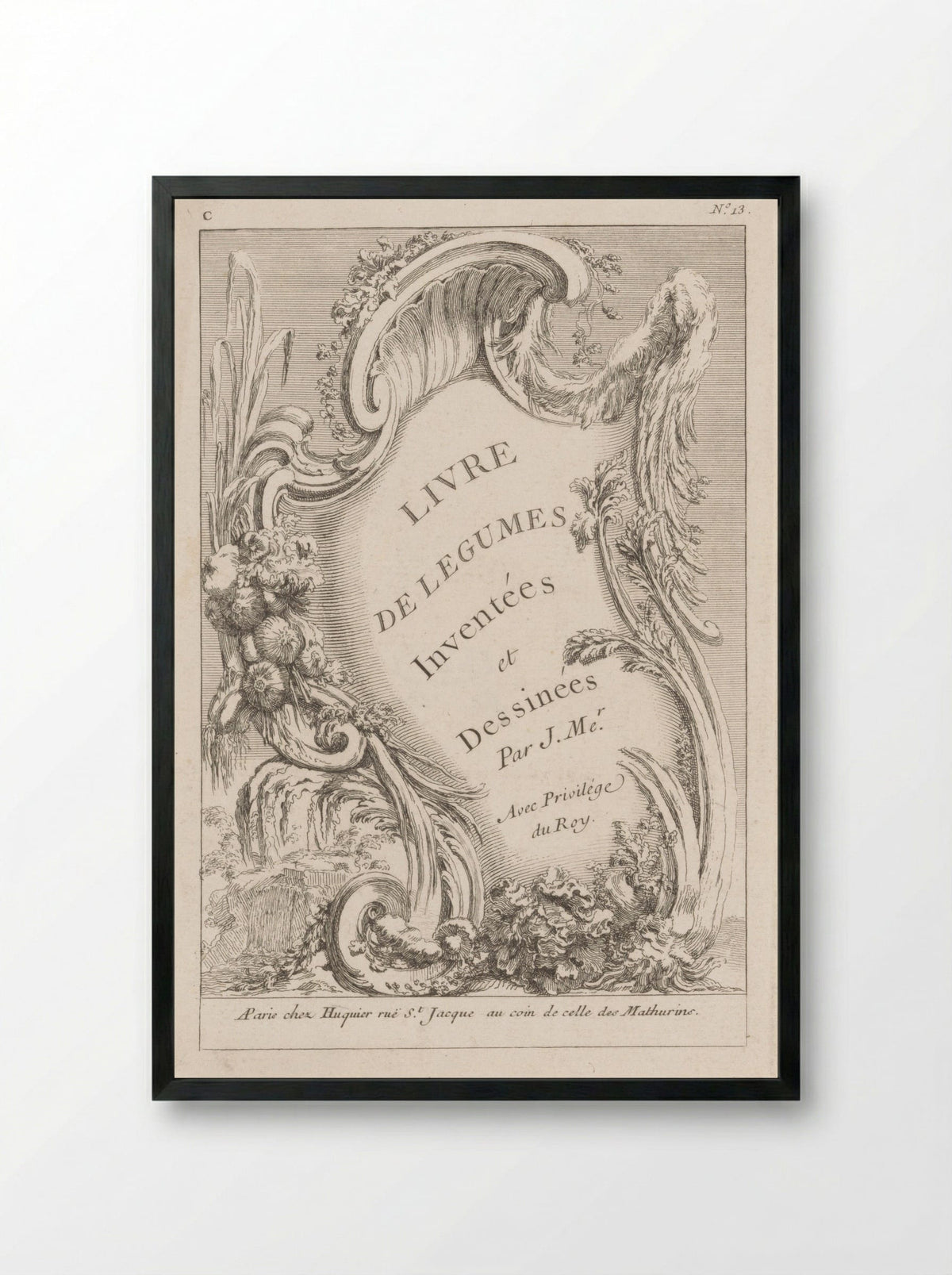 Cartouche with Vegetables - Pierre Quentin Chedel - Framed Print Black