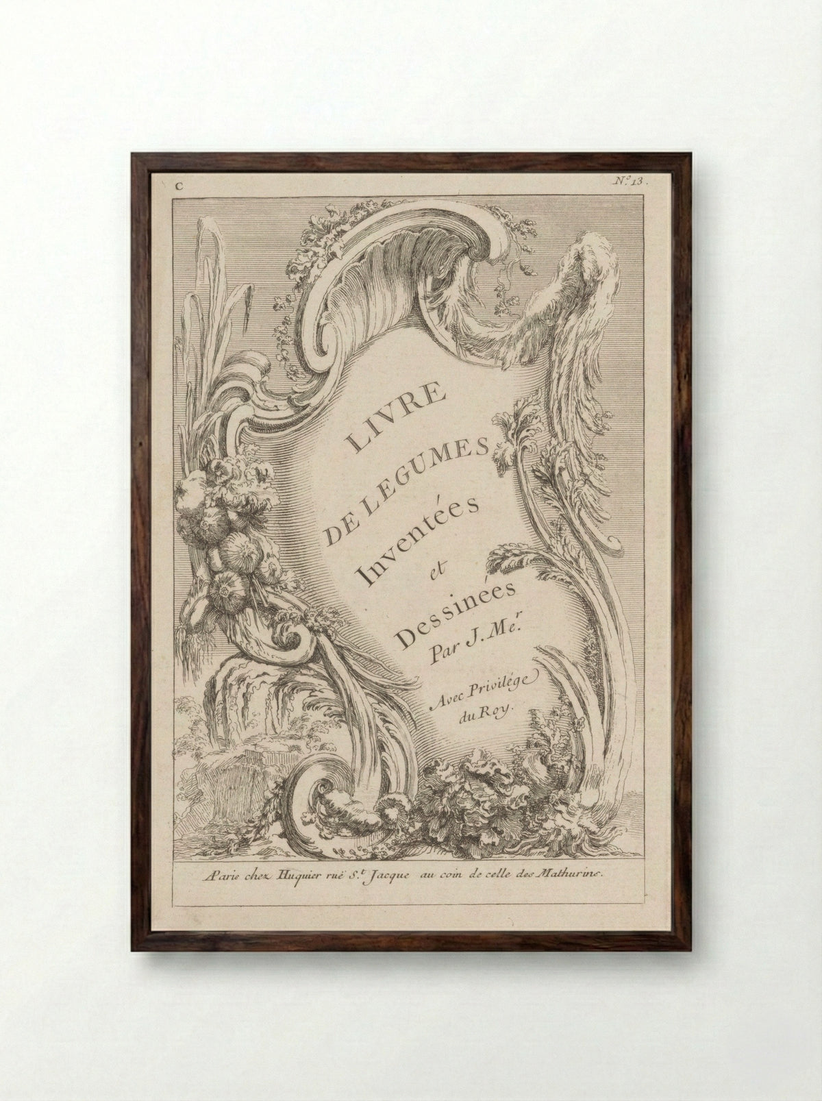 Cartouche with Vegetables - Pierre Quentin Chedel - Framed Print Dark Wood