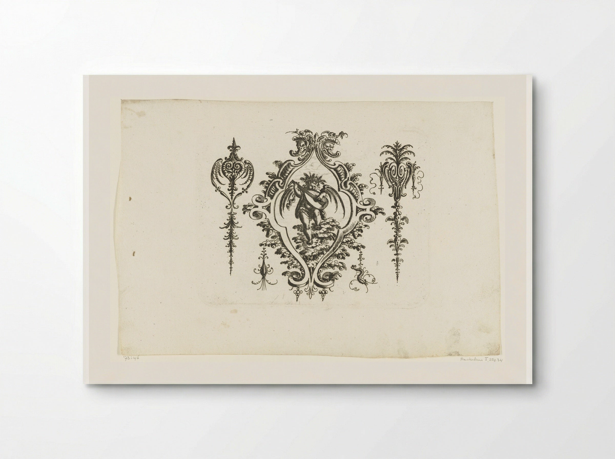 Cartouche with a Lute-Playing Putto - Christoph Jamnitzer - Poster