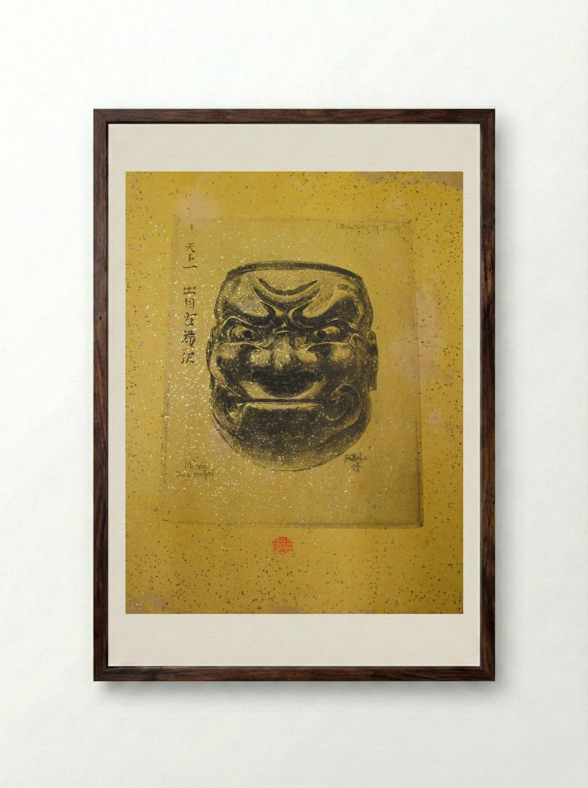 Carved Wooden Mask - Félix Hilaire Buhot - Framed Print Dark Wood