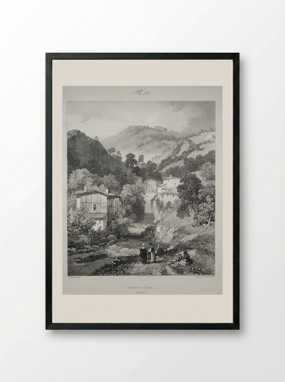 Cascades de Thiers - James Duffield Harding - Framed Print Black