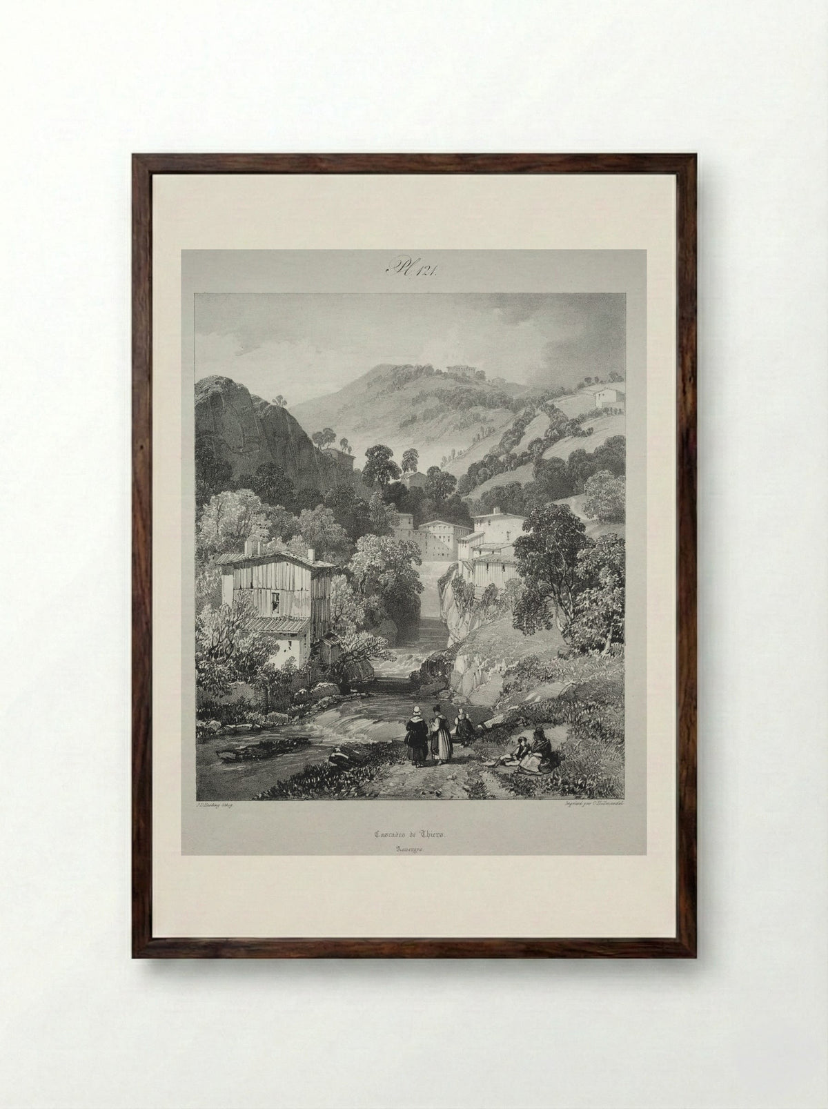 Cascades de Thiers - James Duffield Harding - Framed Print Dark Wood