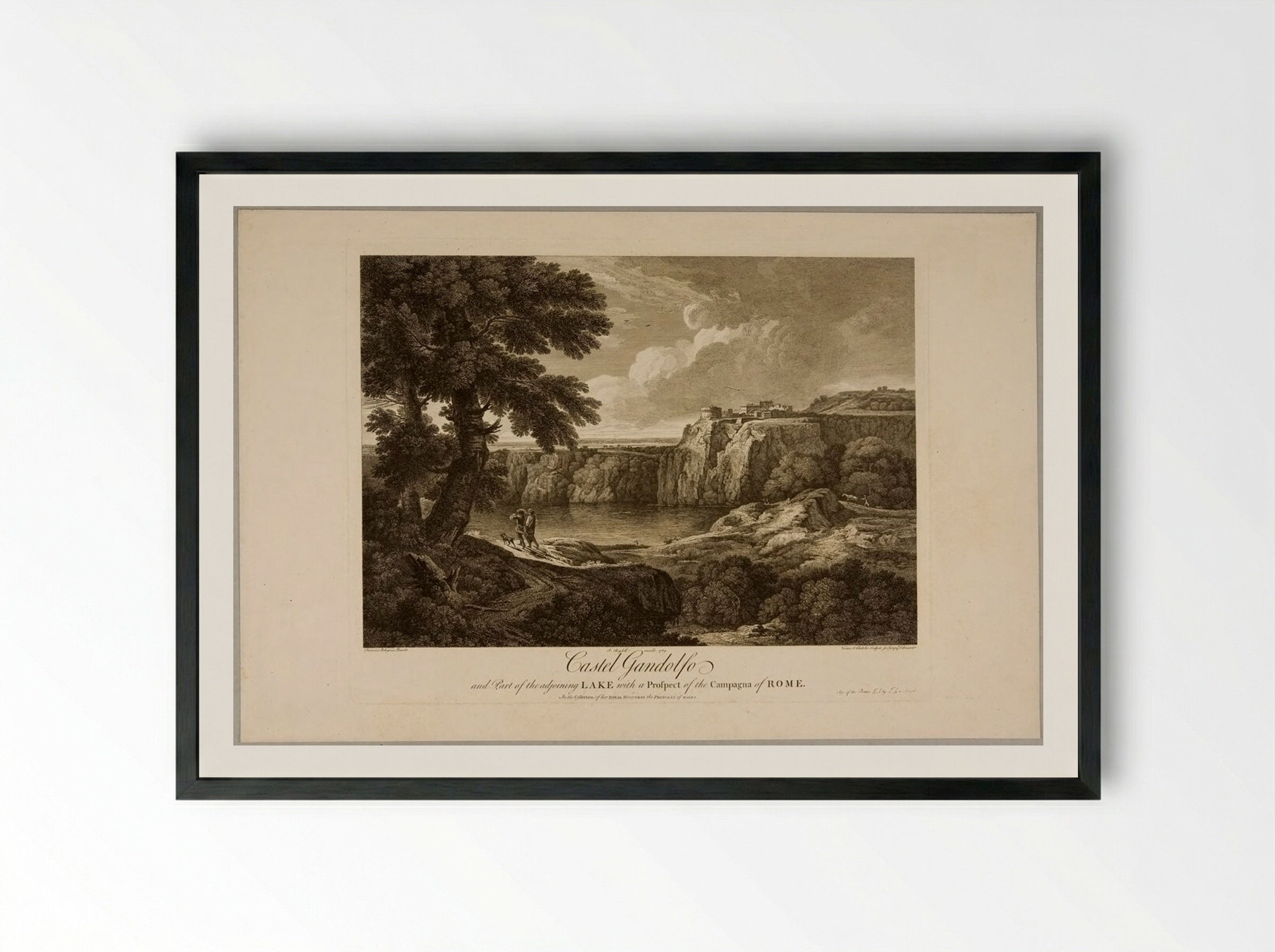 Castel Gandolfo and Part of the Adjoining Lake - François Vivares - Framed Print Black
