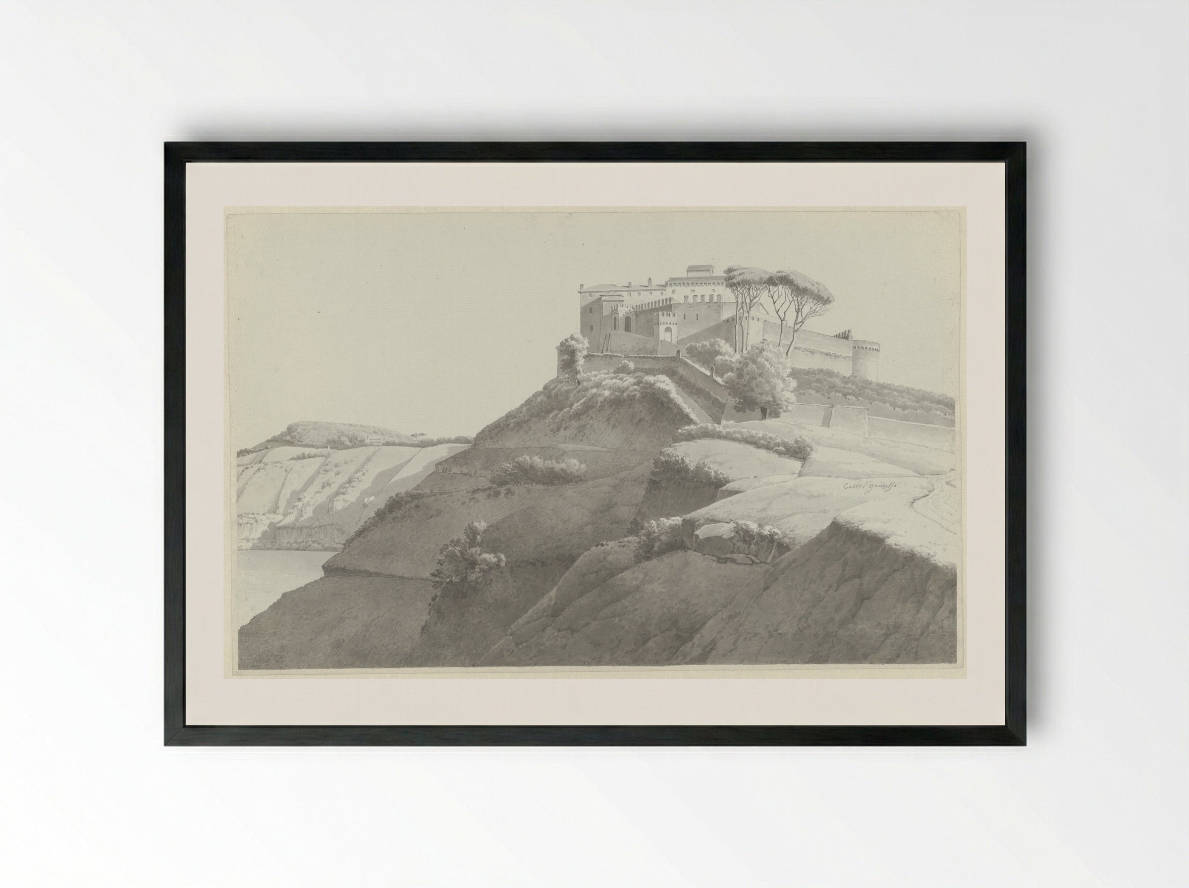 Castel Gandolfo with Lake Albano at the Left - Josephus Augustus Knip - Framed Print Black