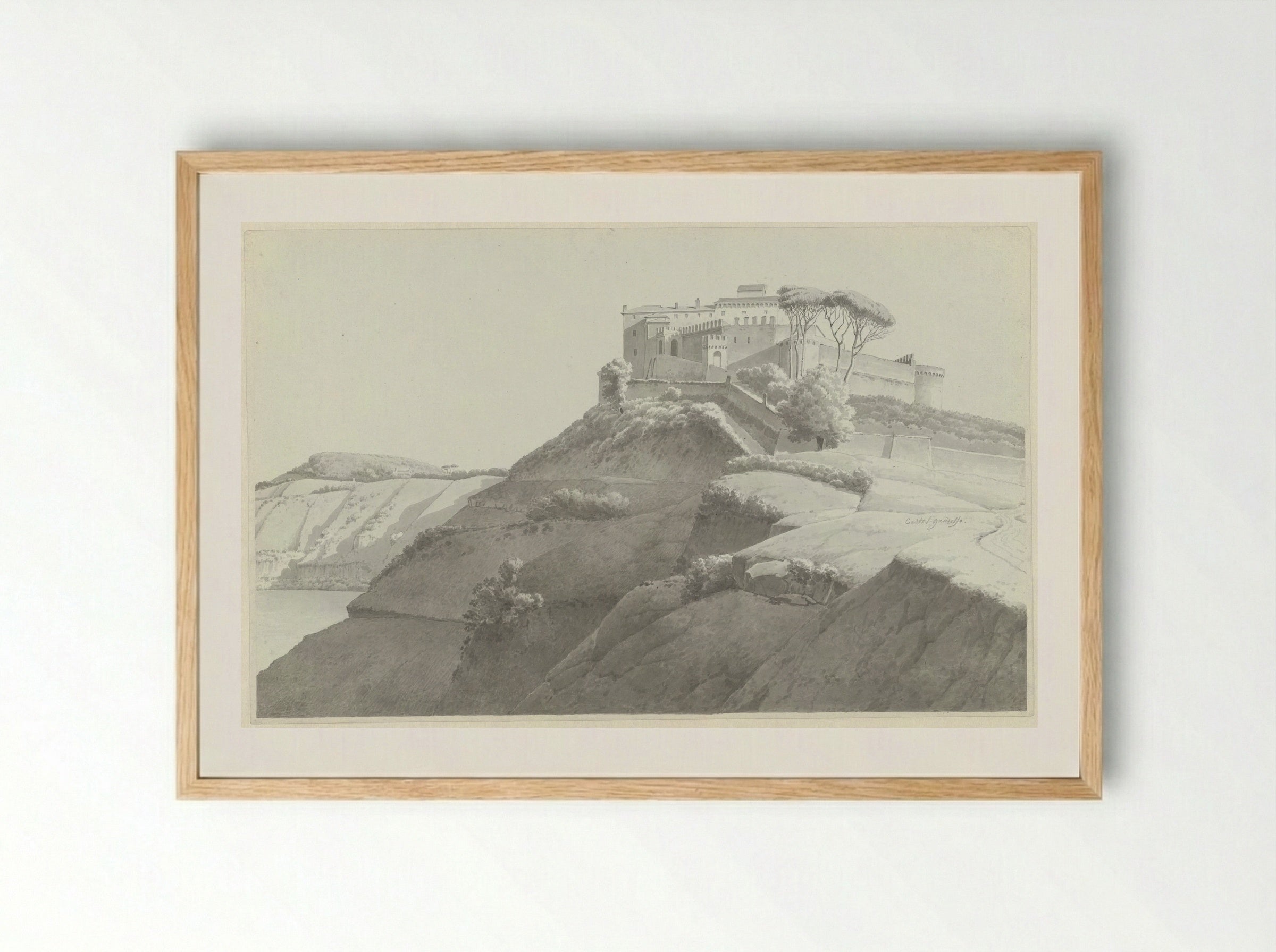 Castel Gandolfo with Lake Albano at the Left - Josephus Augustus Knip - Framed Print Wood