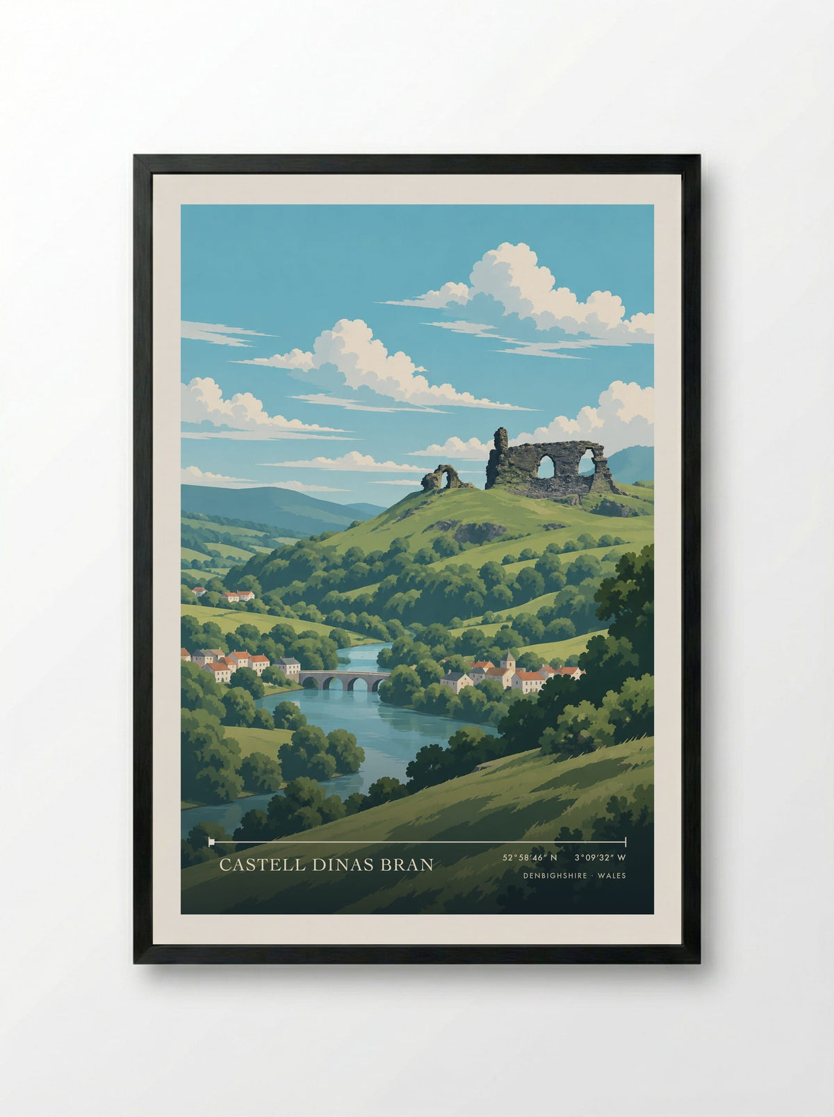 Castell Dinas Bran, Denbighshire | Travel Poster - Framed Print Black