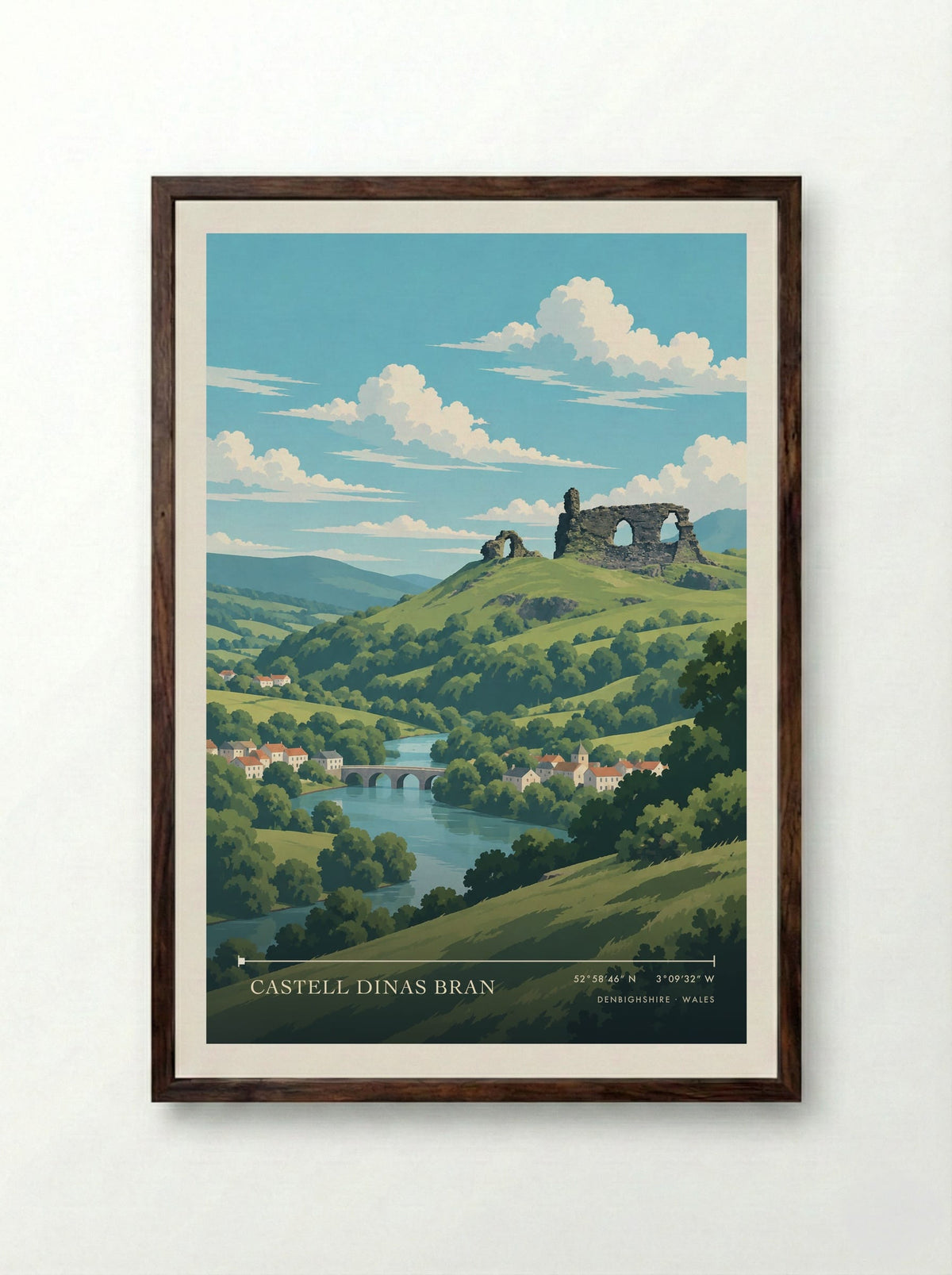 Castell Dinas Bran, Denbighshire | Travel Poster - Framed Print Dark Wood