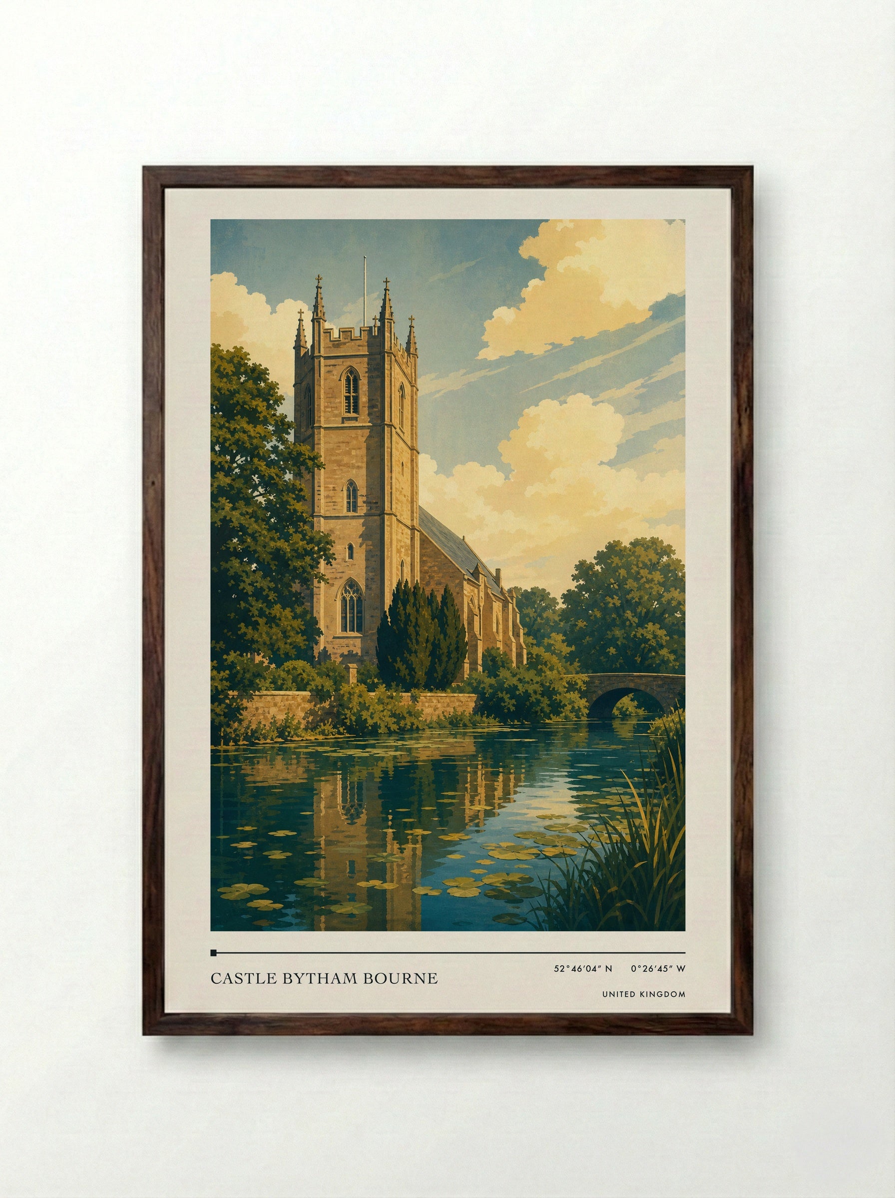 Castle Bytham Bourne United Kingdom Travel Poster - Framed Print Dark Wood