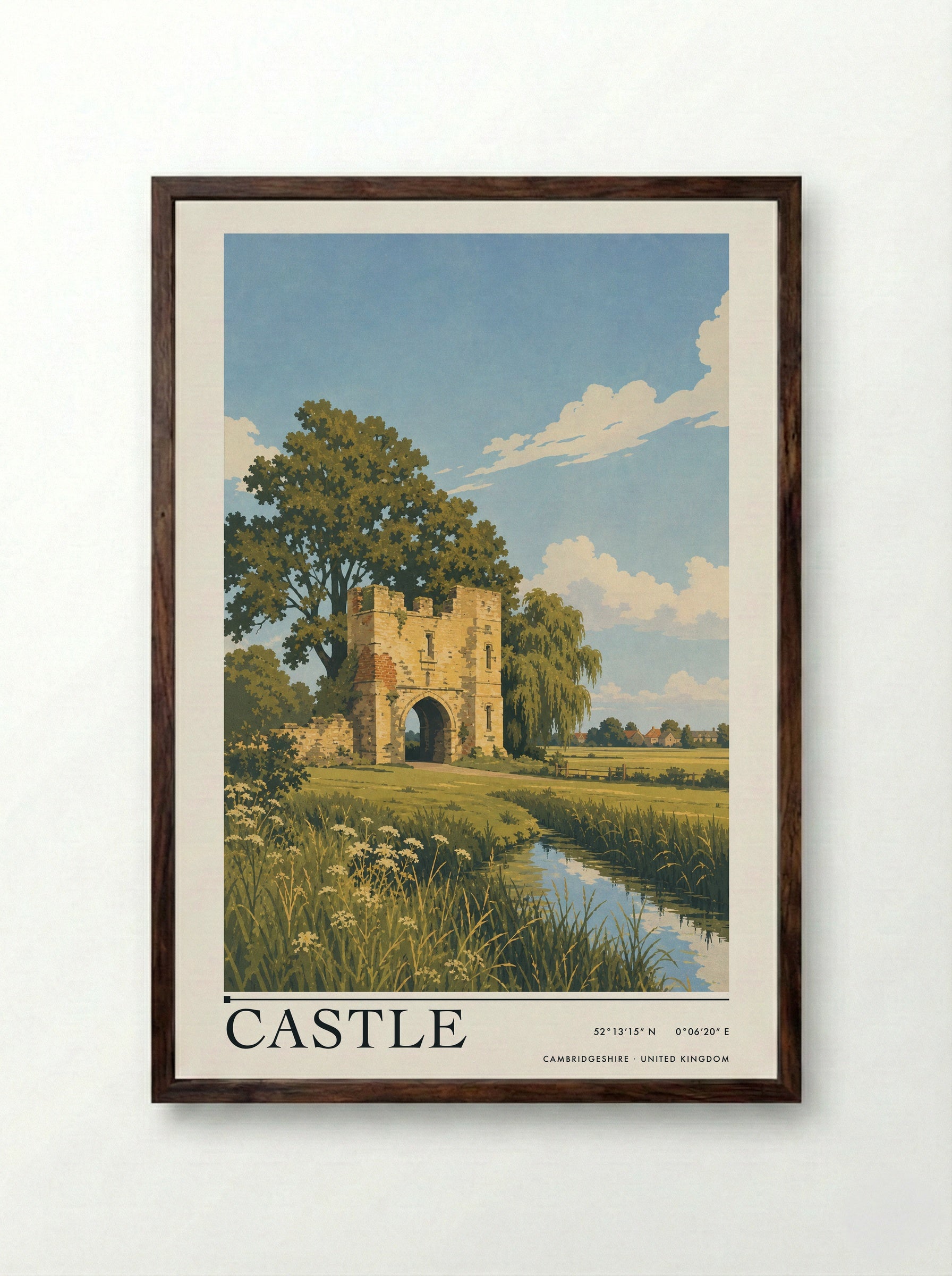 Castle Cambridgeshire United Kingdom Travel Poster - Framed Print Dark Wood