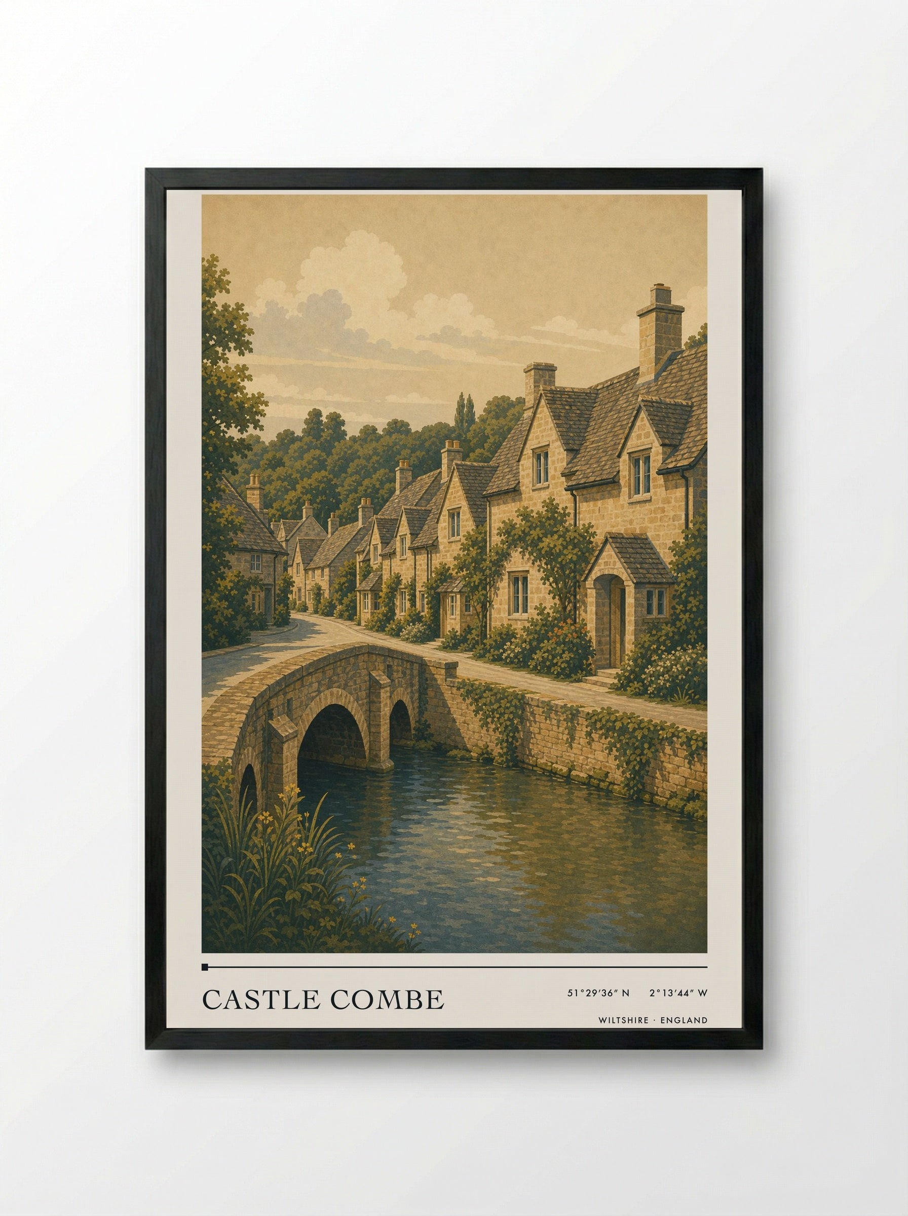 Castle Combe Wiltshire England Travel Poster - Framed Print Black