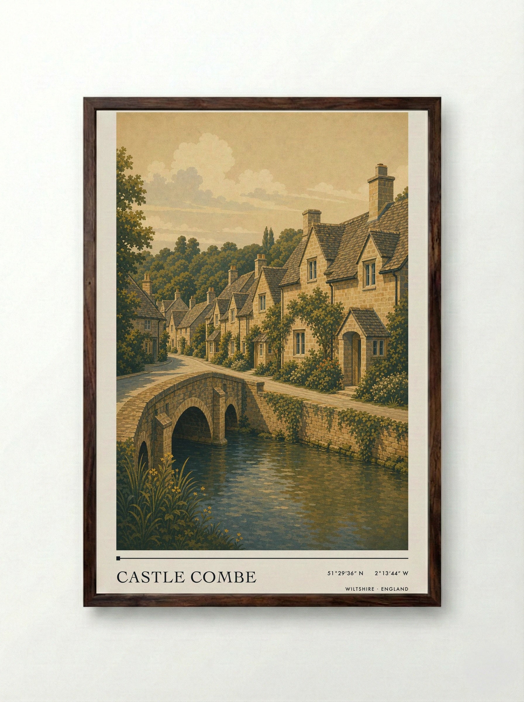 Castle Combe Wiltshire England Travel Poster - Framed Print Dark Wood